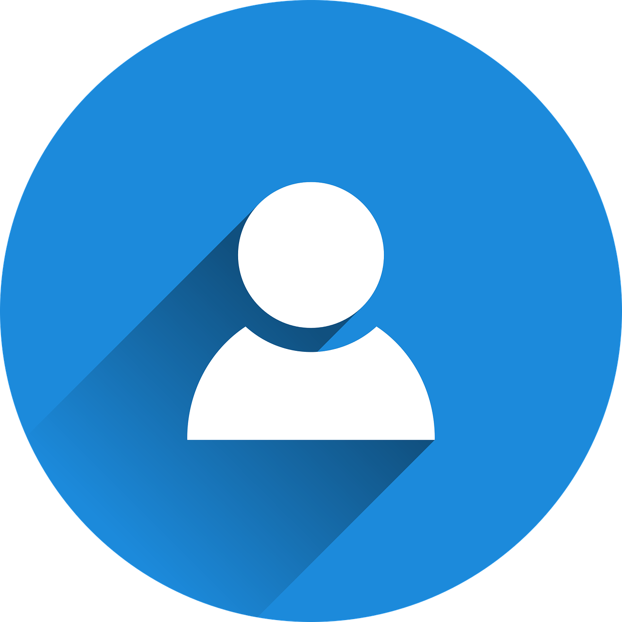 Default user avatar icon with a white user silhouette on a blue circular background with a long shadow.