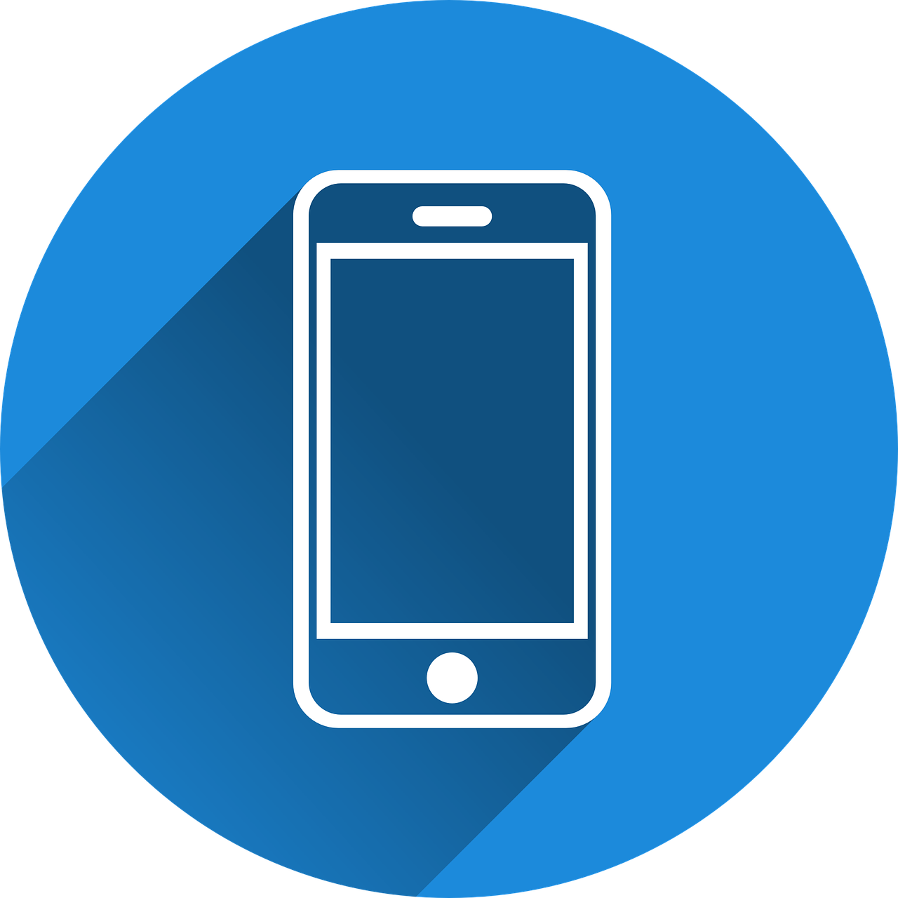 Icon of a smartphone on a blue circular background.