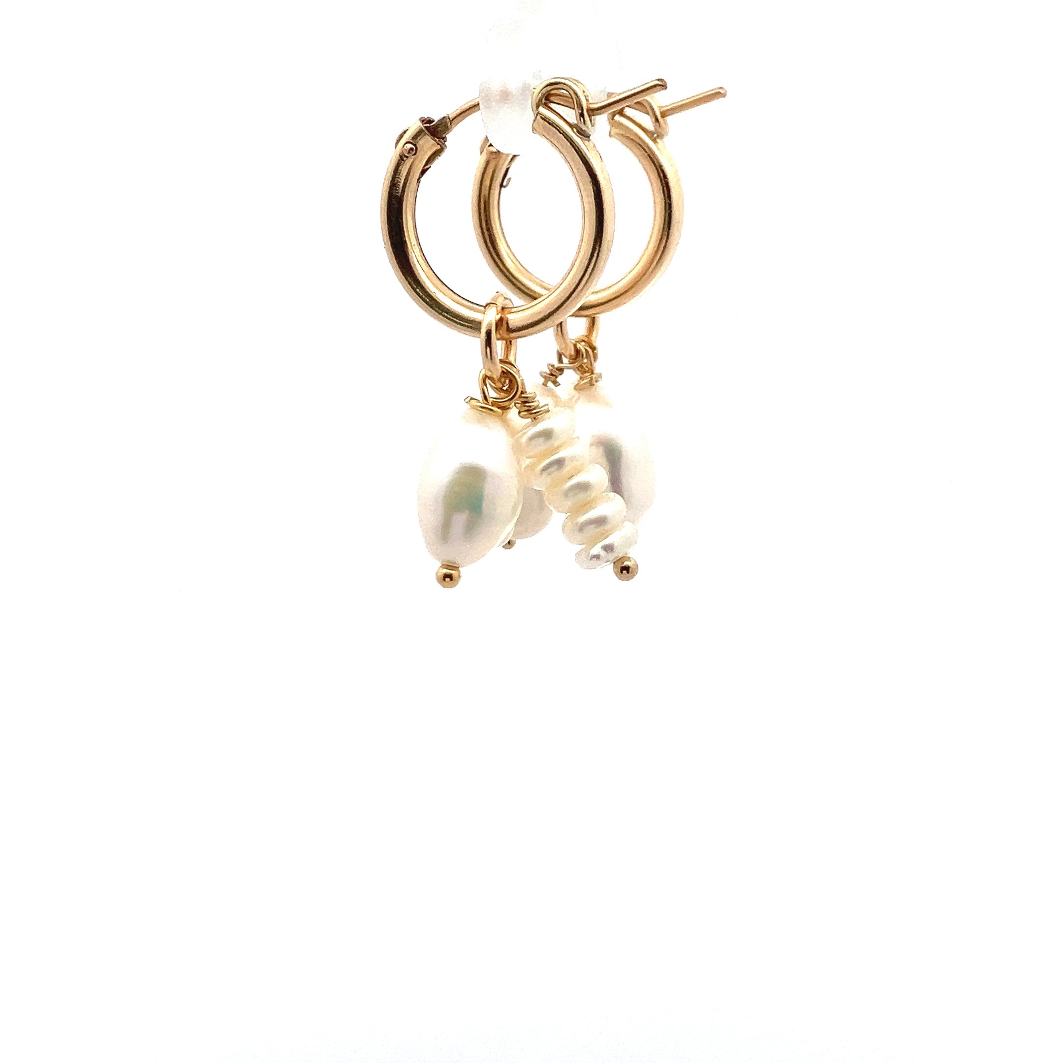 Gold hoop earrings with pearl droppers.JPG