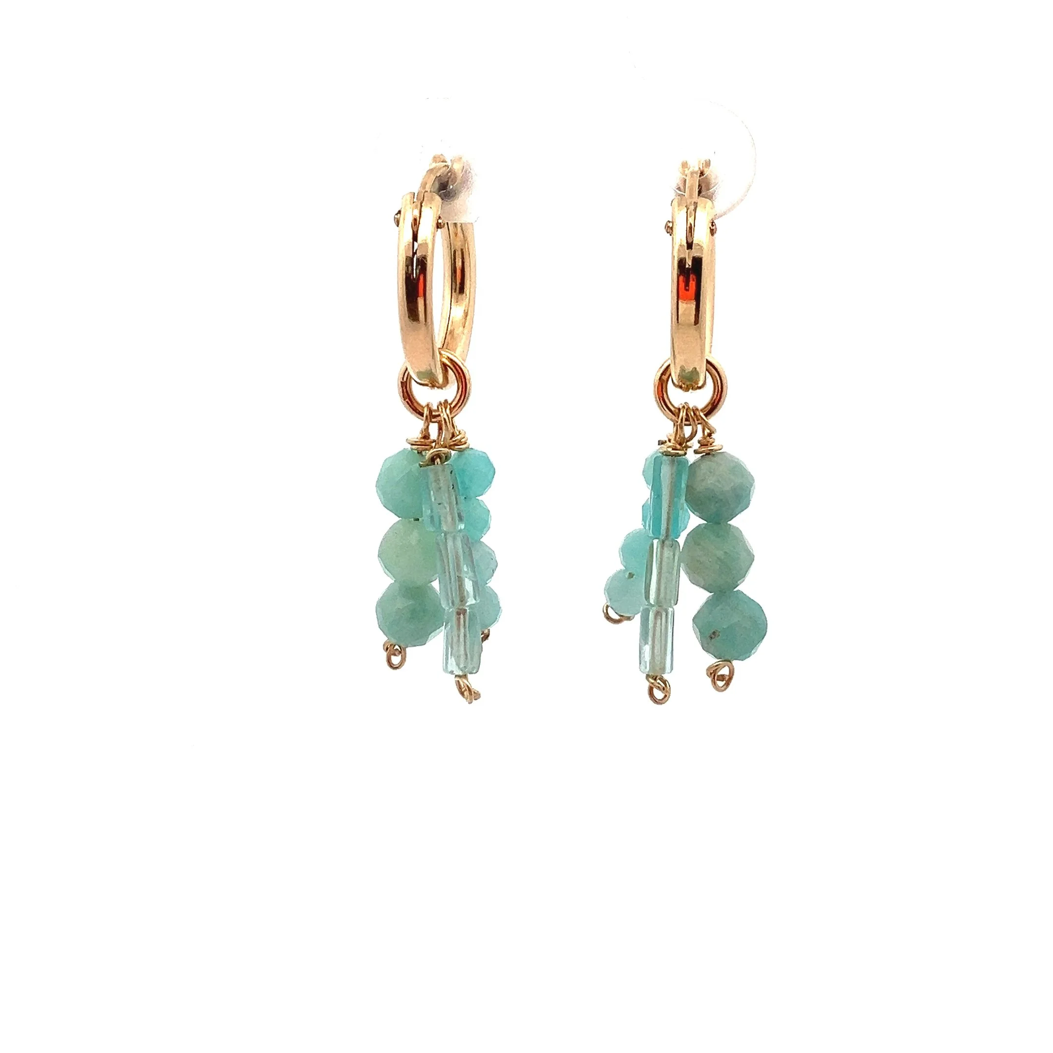 Charm-ing Gold filled hoop earrings with Aqua semi precious gem droppers