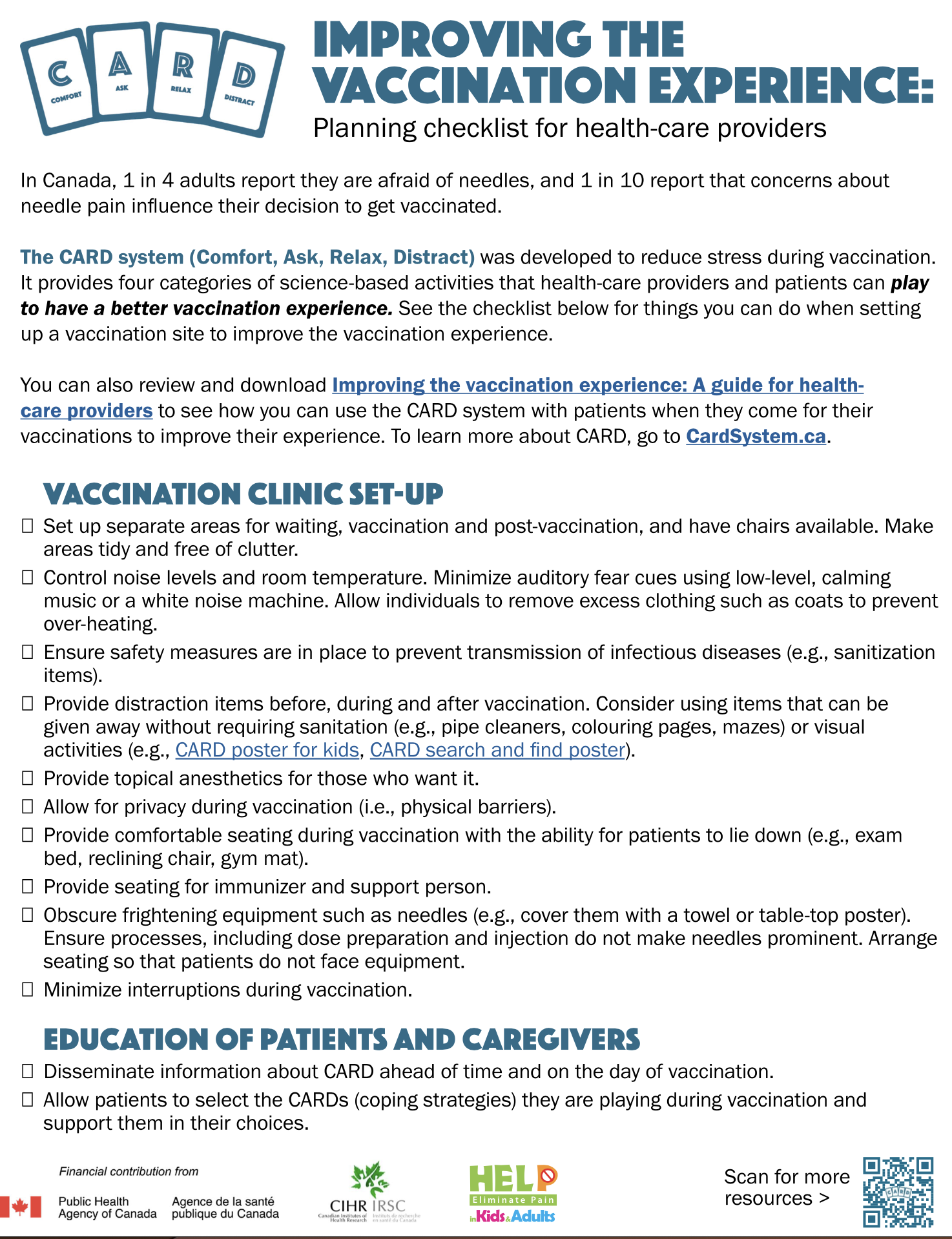 Improving the Vaccination Experience: Planning checklist for health-care providers