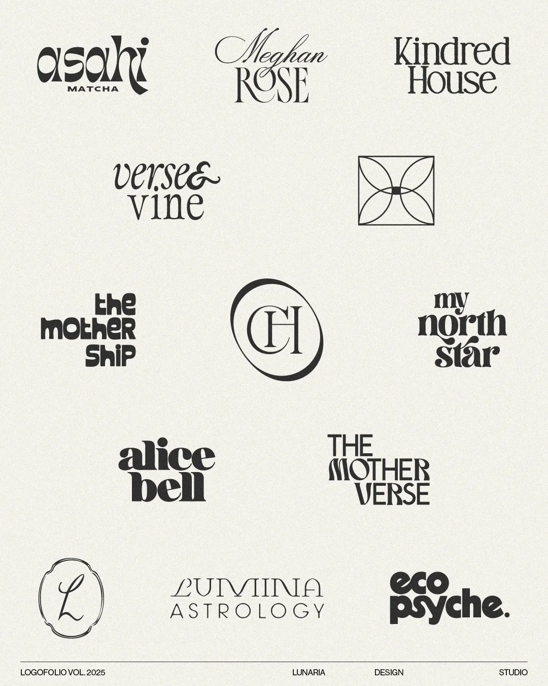 2025 in logos // Seeing these all together is so cool to me because it shows just how different and diverse each project really is. Every one of these is a trace of a conversation, a season, or a story I was invited into.

Some are bold and declarati