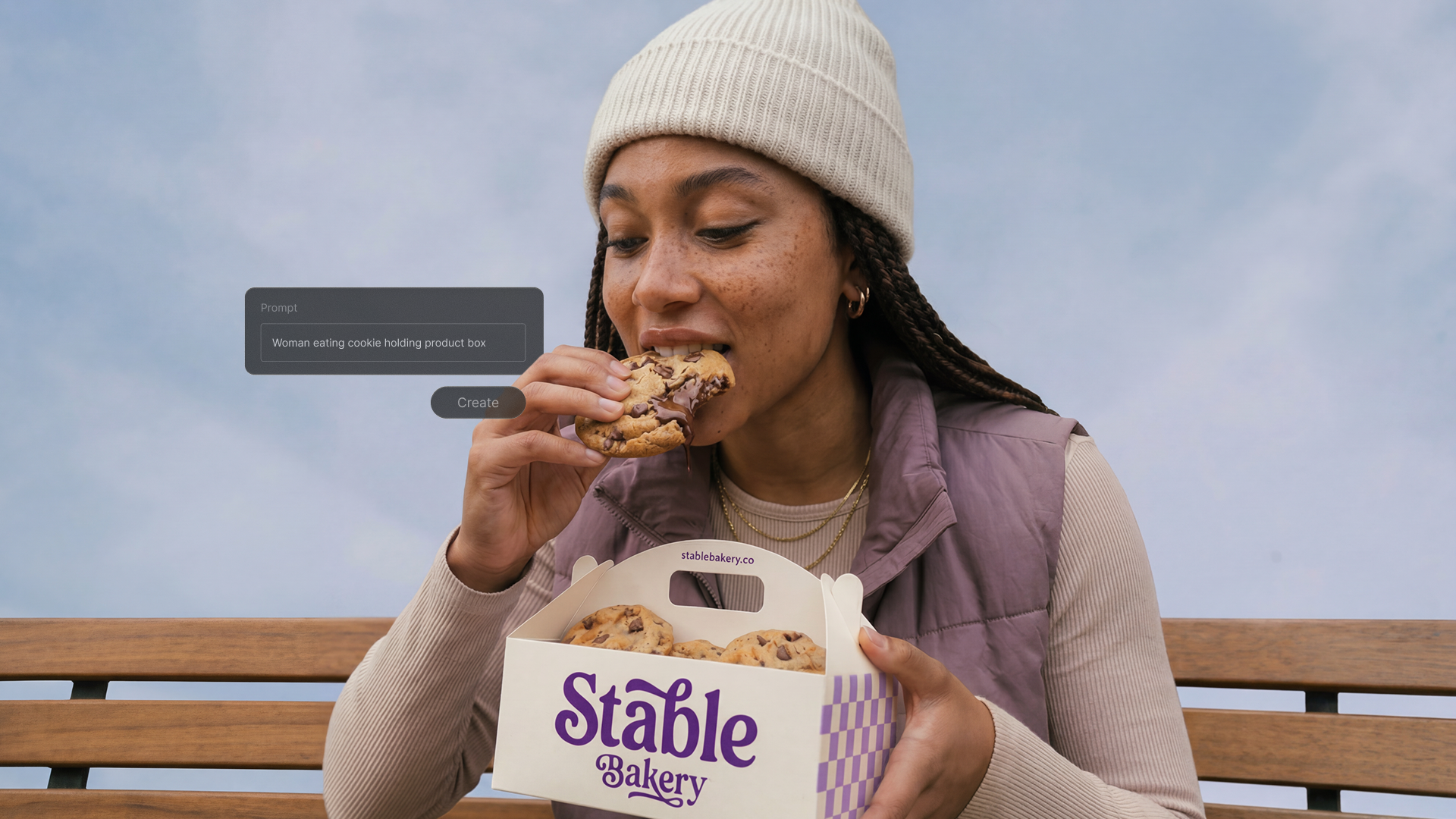 Woman eating Stable Bakery cookie