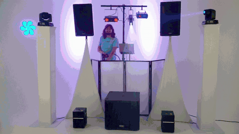 Platinum DJ package setup with truss and beam lights at an Austin event
