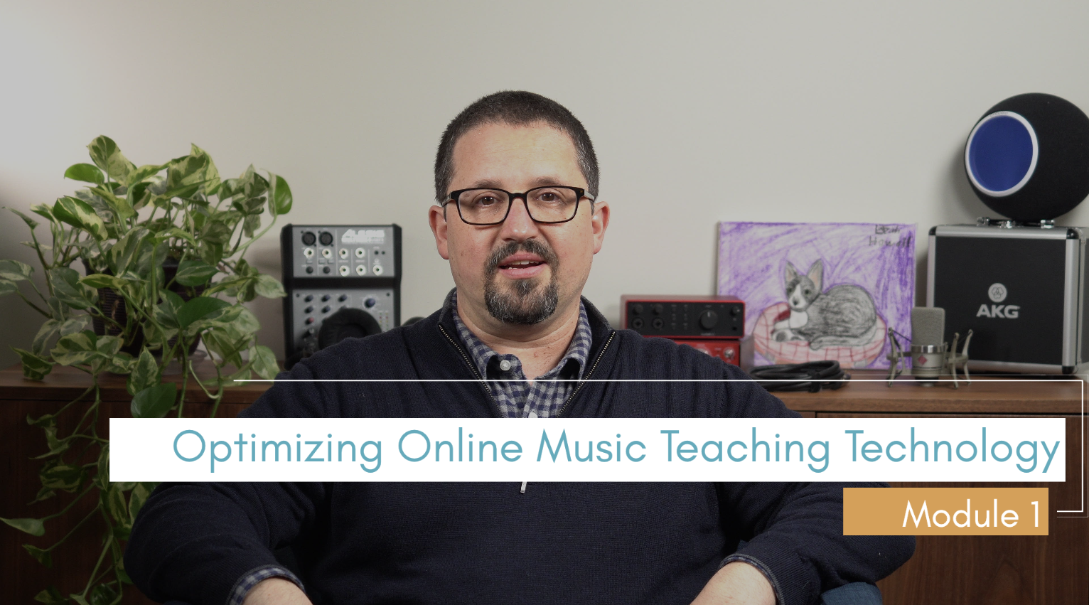 Ian Howell seated from one of the course videos. On screen text indicated module 1 of the course.