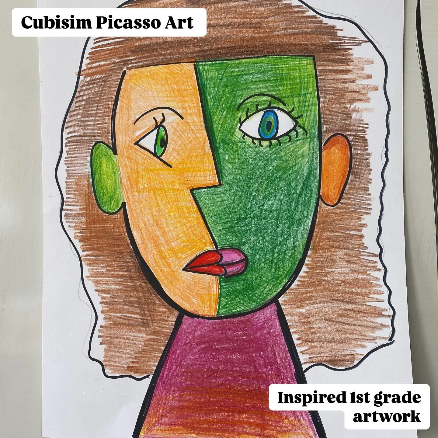 Picasso Cubism art inspired 1st grade art self portraits #artteacher #kidsart #1stgradeart #artteacherlife #teacher