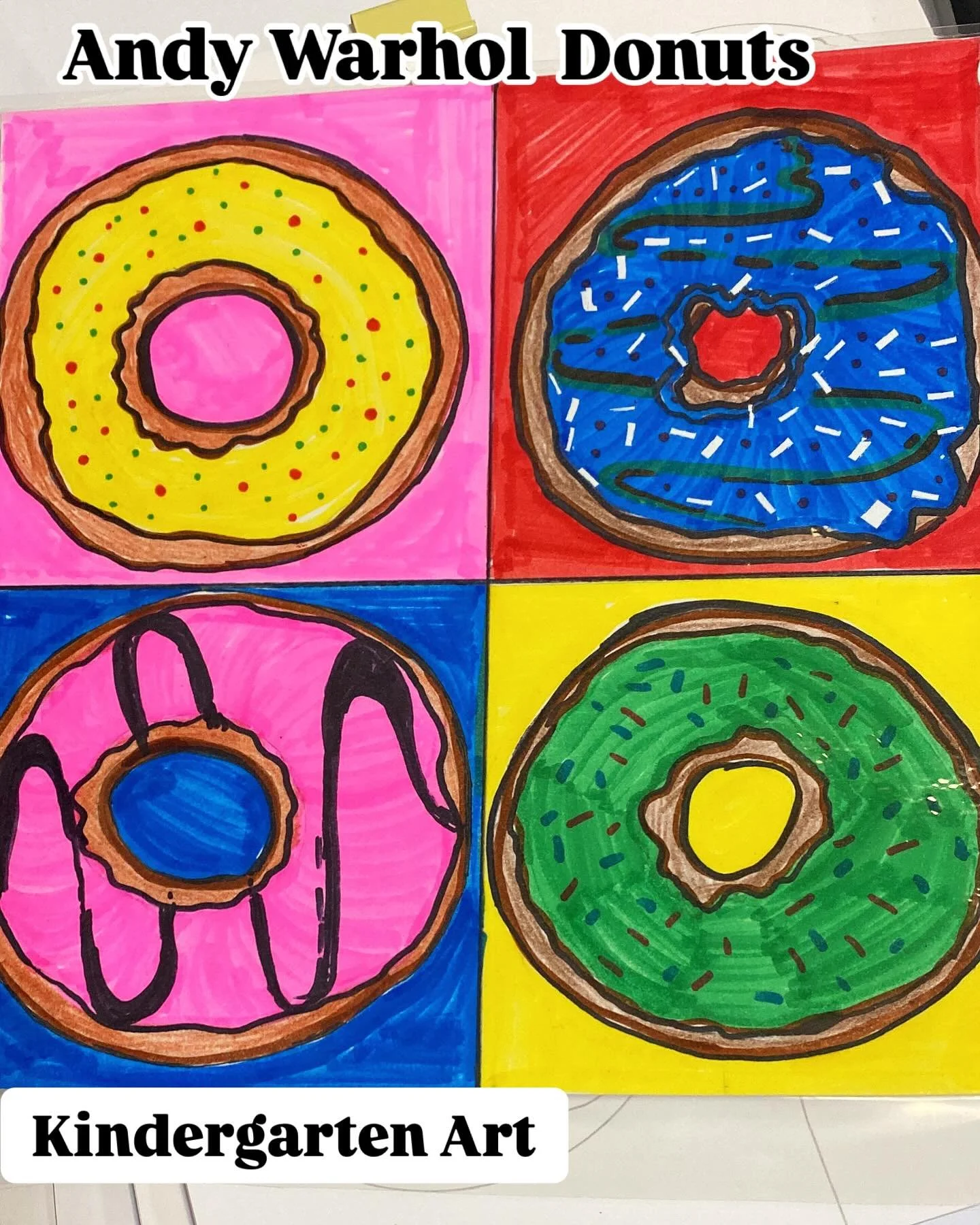 Andy Warhol inspired kindergarten art #artteacher #teacherlife #artlife #kindergarten #kindergartenteachers #inspirationart
