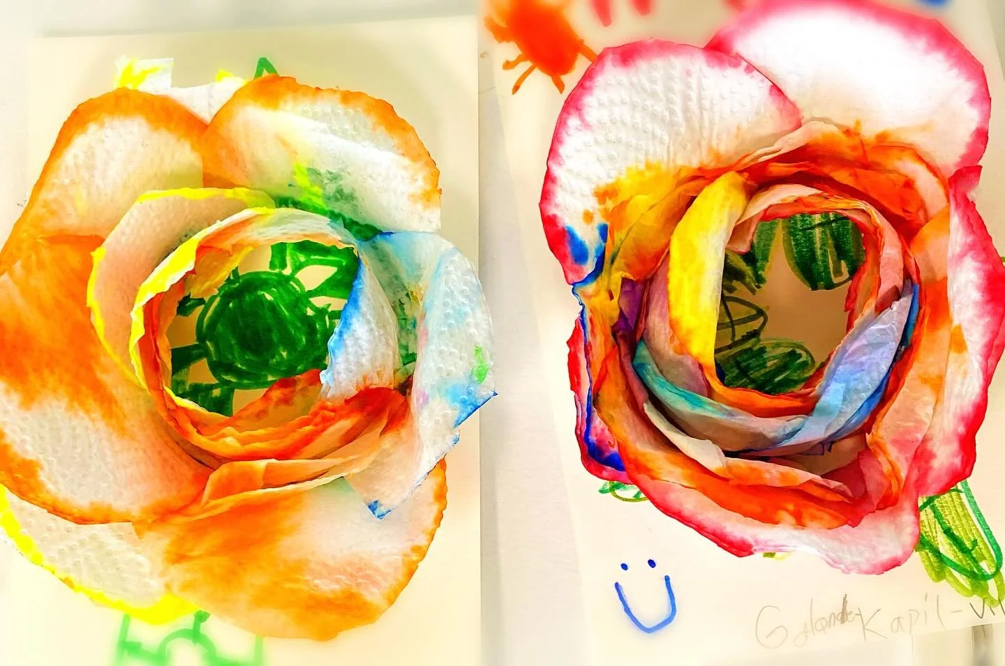 My 1st graders just finished their beautiful flower made out with paper towel and markers so proud of them! #artteacher #teacherlife #kindergartenteacher #1stgradeart #artlife #school #artworks #kidsart