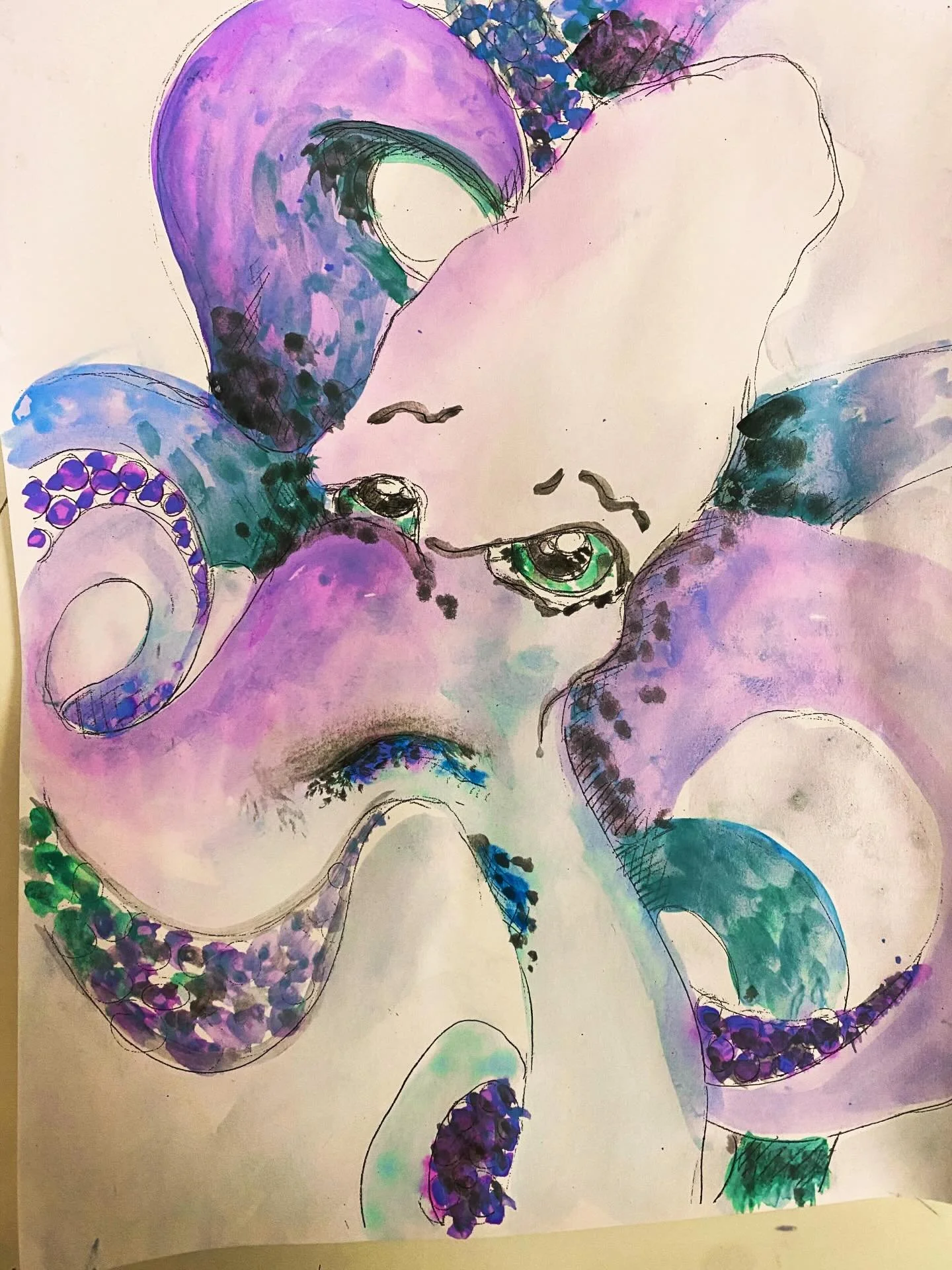 1st grade learning about camouflage #watercolourart #artschool #artlife