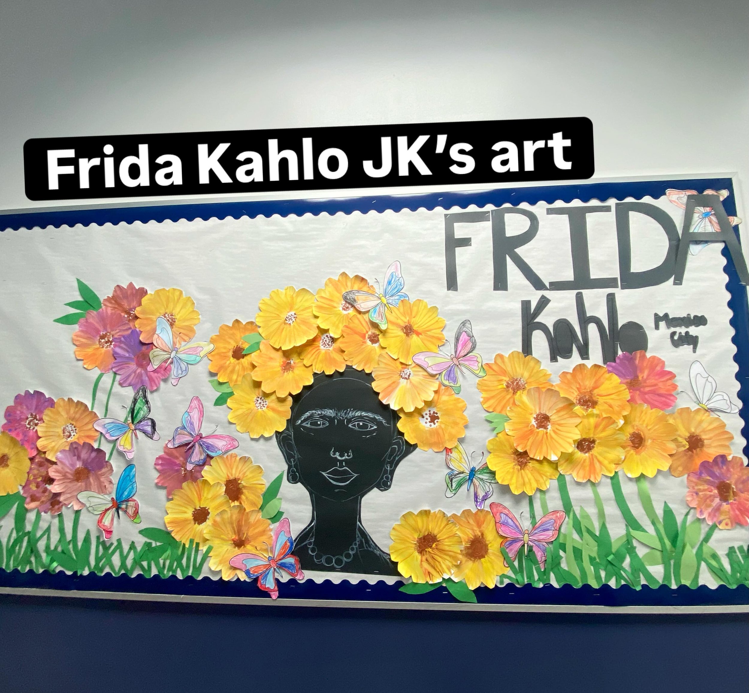 Teaching my students about the amazing Mexican artist Frida Kahlo #jkart #artteacher #arthistory #kidsart #teacher