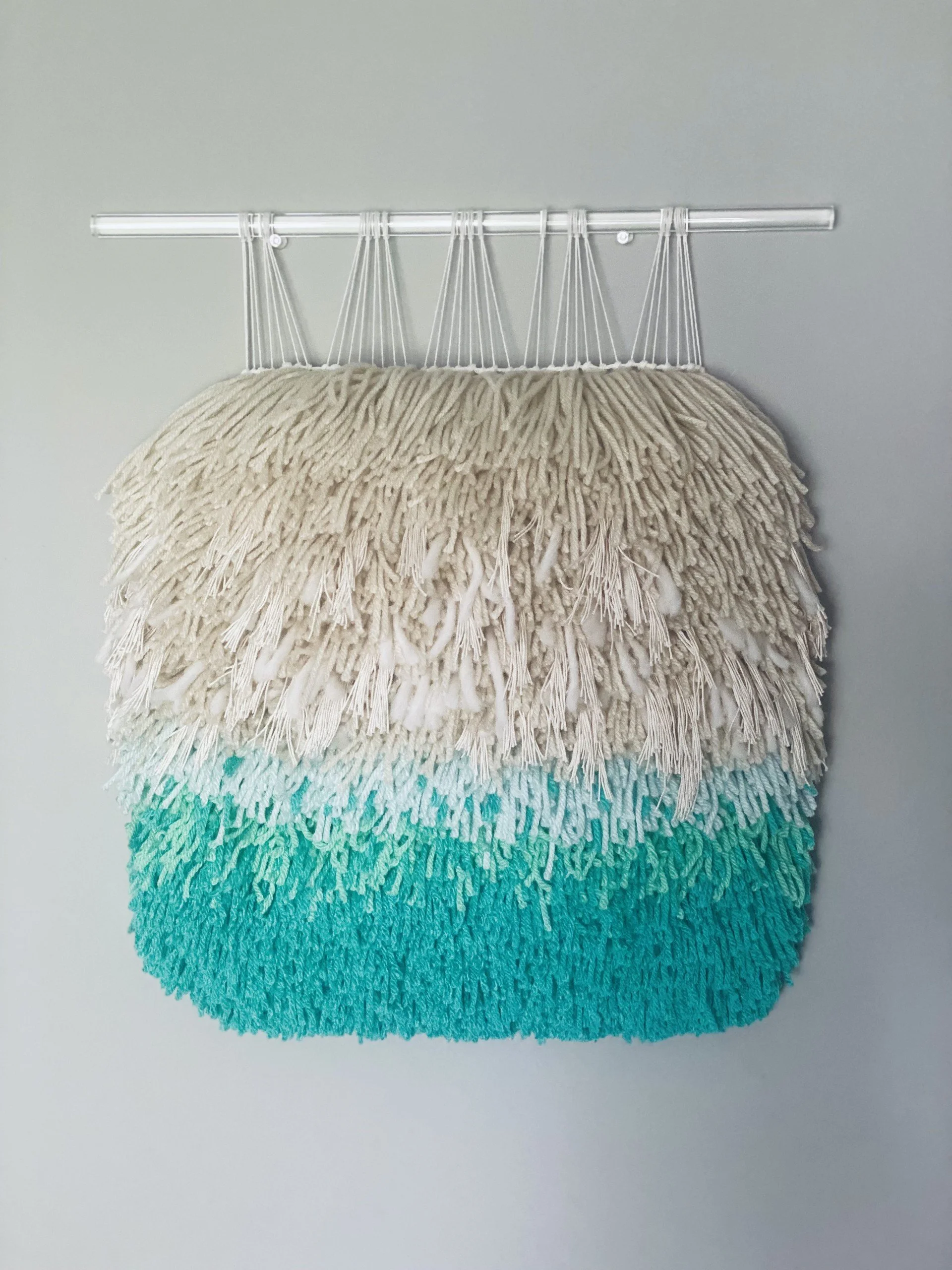 Abstract (Teal) | 14"x14" | Yarn, Wool, Thread, Acrylic Dowel | SOLD