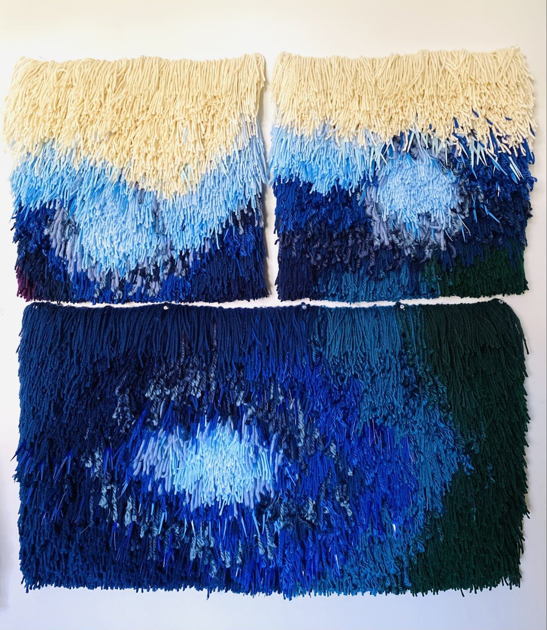 Abstract (Blue) | 36"x36" | Yarn, Wool, Thread, Vinyl, Paper