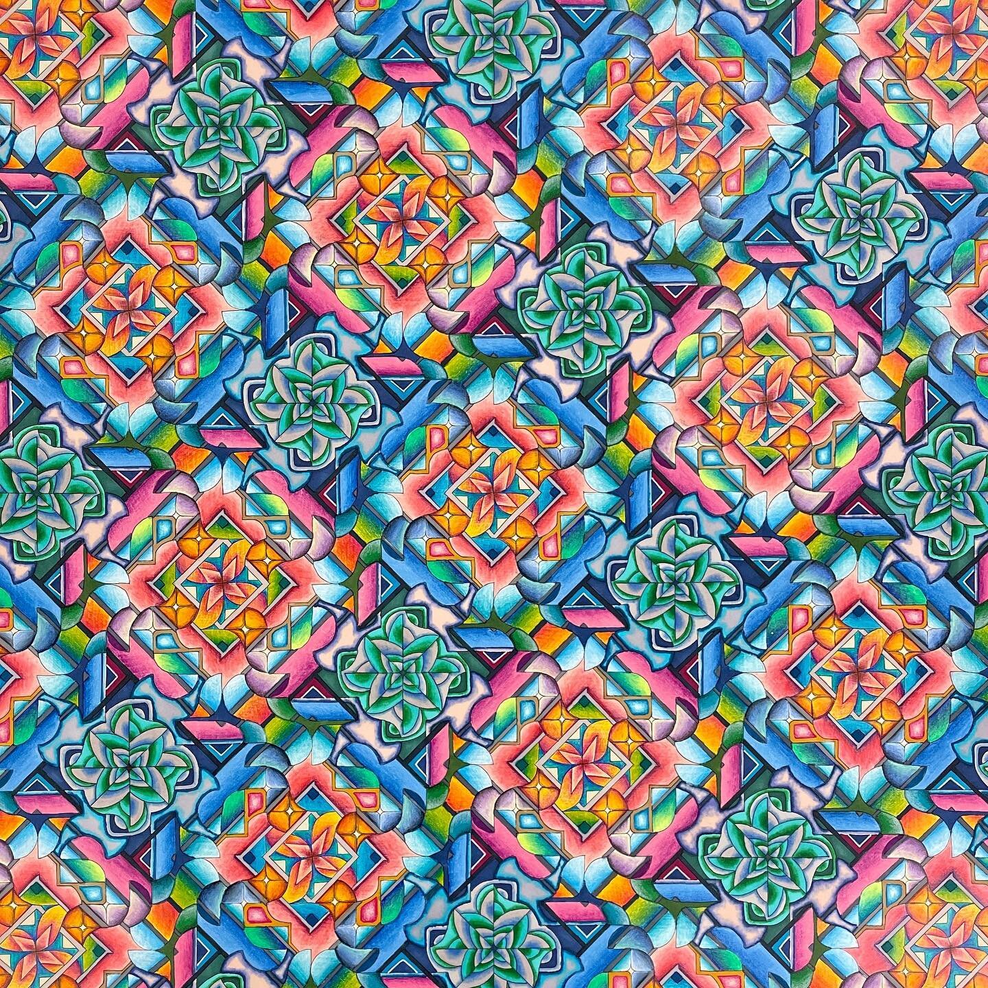 From 2 years ago today 🙂
Tessellated pattern design using Ink and Colored Pencil on paper.
Swipe over to see the &ldquo;coloring book&rdquo; version of the pattern before color.
 

#art #artwork #pattern #patterndesign #surfacepattern #surfacepatter