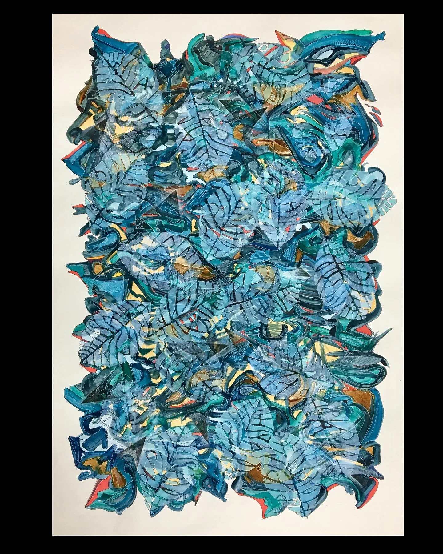 Acrylic and watercolor piece from 7 years ago today! Nature themed and made using a homemade stencil design. Preceded all this patterning stuff that I&rsquo;ve been working on these past few years!

#artwork #acrylic #watercolor #painting #stencil #l
