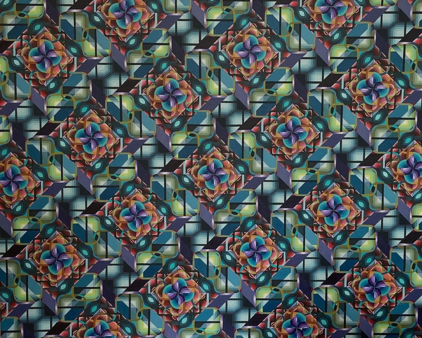 A fave painting from 4 years ago today!
This 48&rdquo;x60&rdquo; piece was an 18 month labor of patterny love 😊

#artwork #acrylic #painting #pattern #tessellation #milanjilkaart