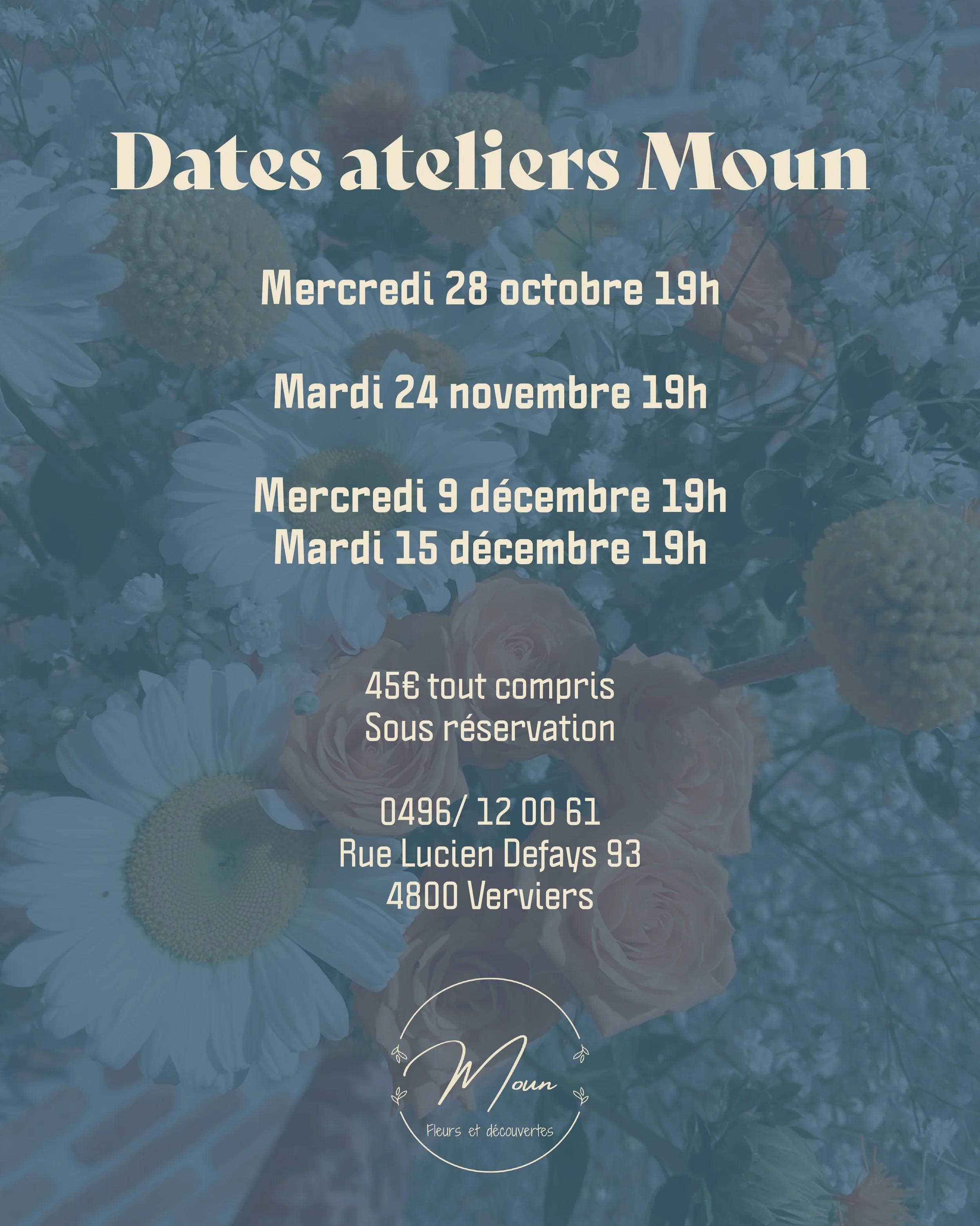 Voici les dates des ateliers &agrave; venir! 
Contactez nous pour r&eacute;server votre place ⭐️