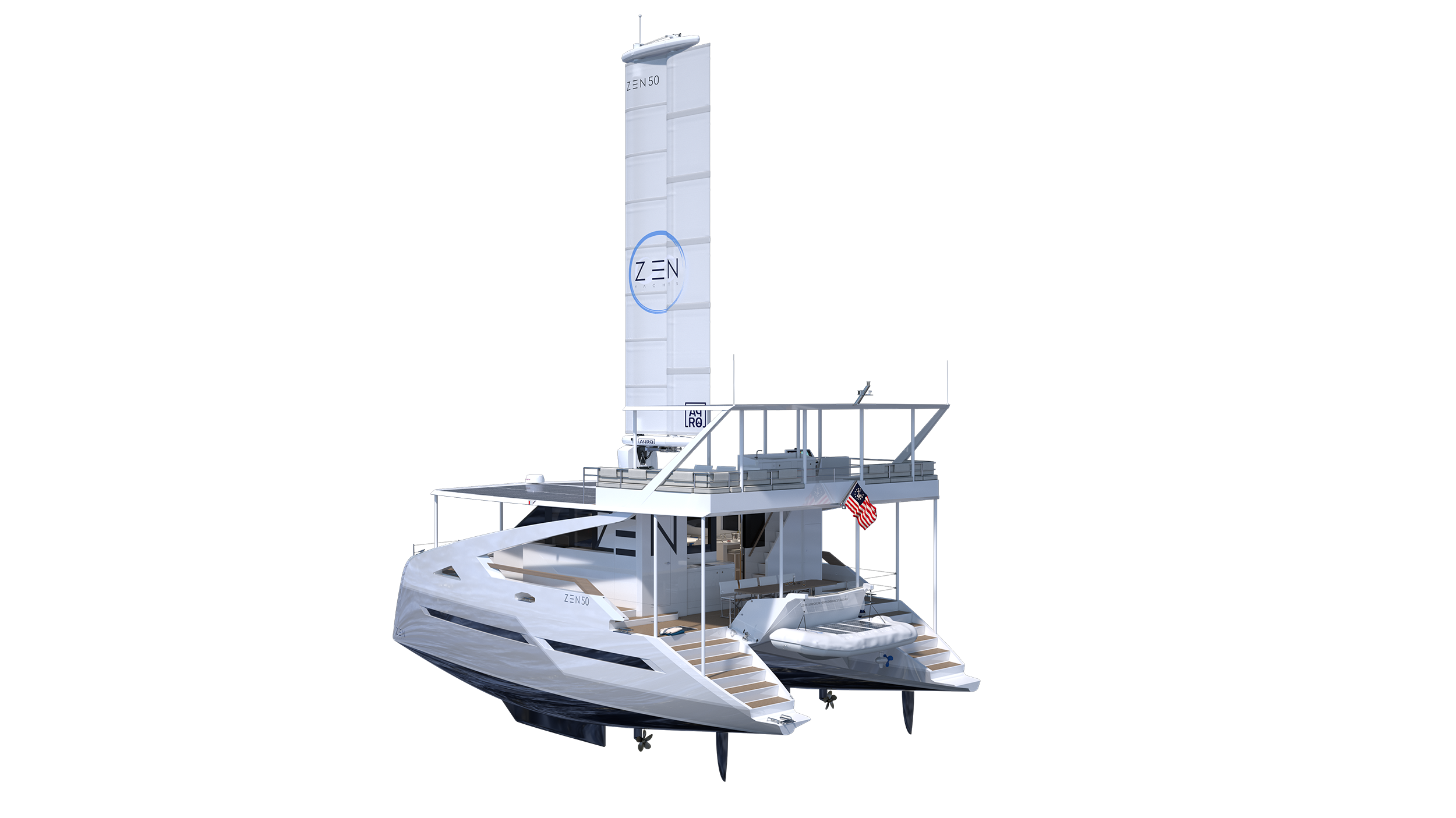 ZEN50 wingsail and solar powered performance zero emission electric catamaran yacht by ZEN Yachts