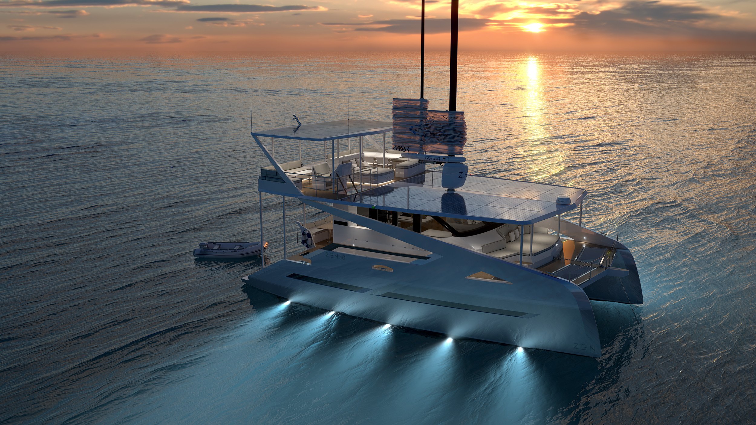 ZEN50 wingsail and solar powered performance zero emission electric catamaran yacht by ZEN Yachts