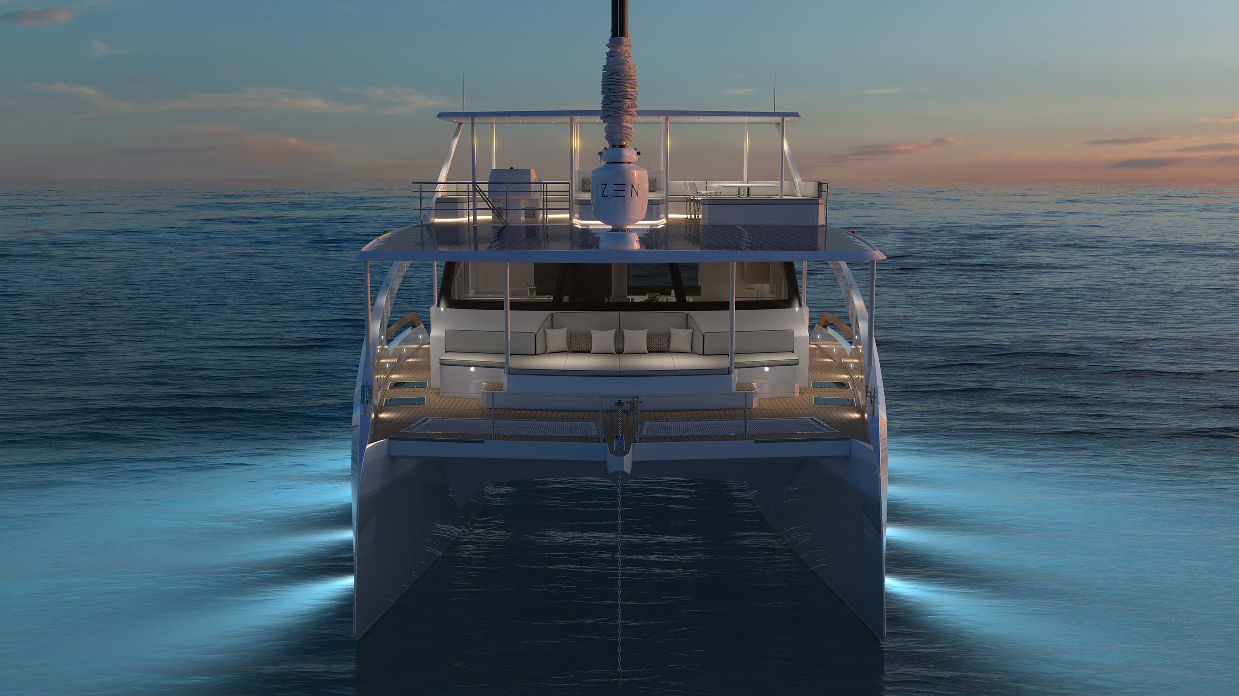 ZEN50 wingsail and solar powered performance zero emission electric catamaran yacht by ZEN Yachts