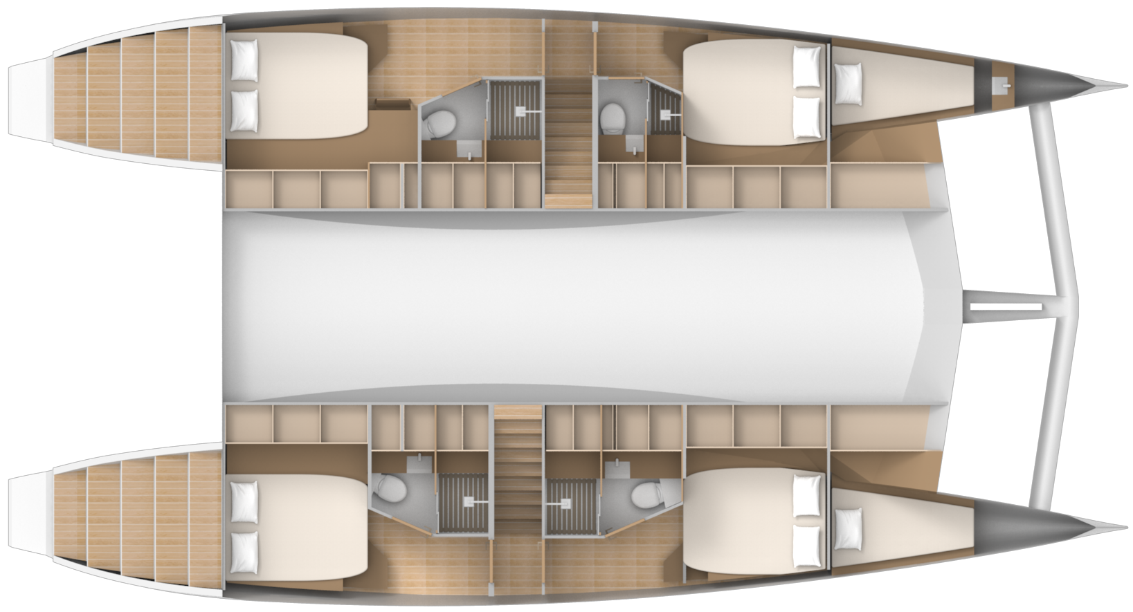 ZEN50 Solar Wingsail Electric Catamaran - Cabin Layout - Asymmetric D (subject to changes)
