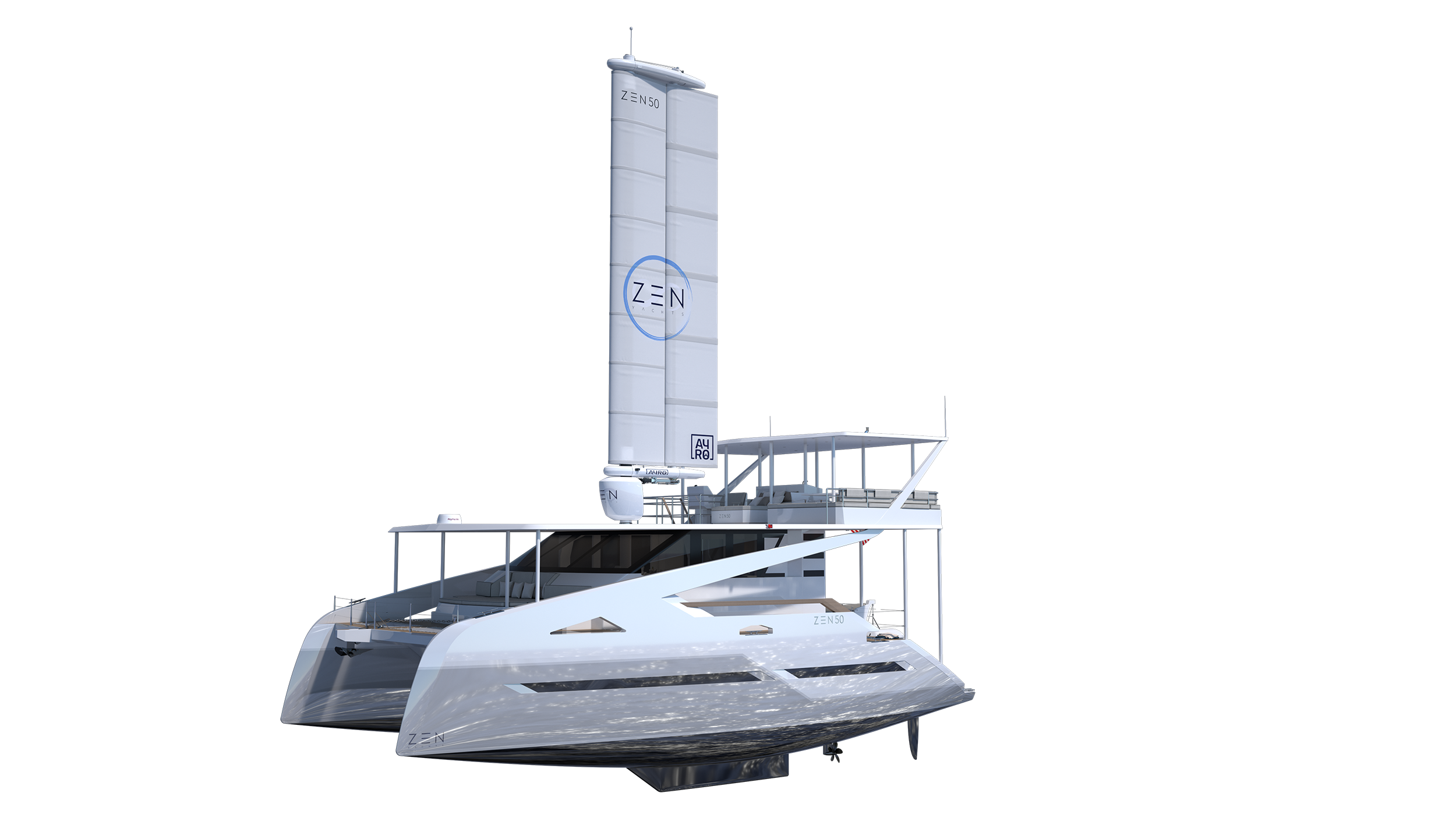 ZEN50 wingsail and solar powered performance zero emission electric catamaran yacht by ZEN Yachts