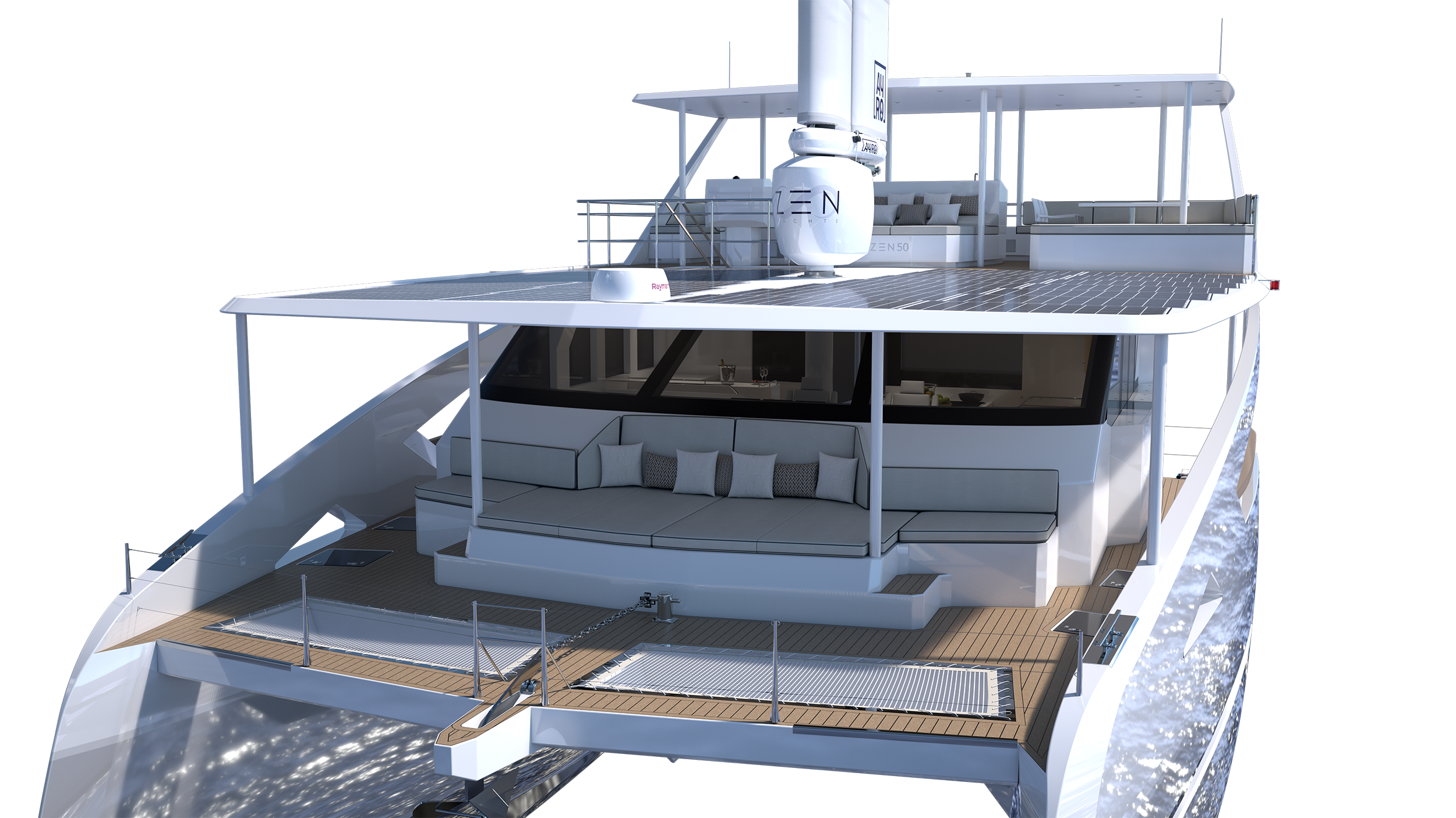 ZEN50 wingsail and solar powered performance zero emission electric catamaran yacht by ZEN Yachts