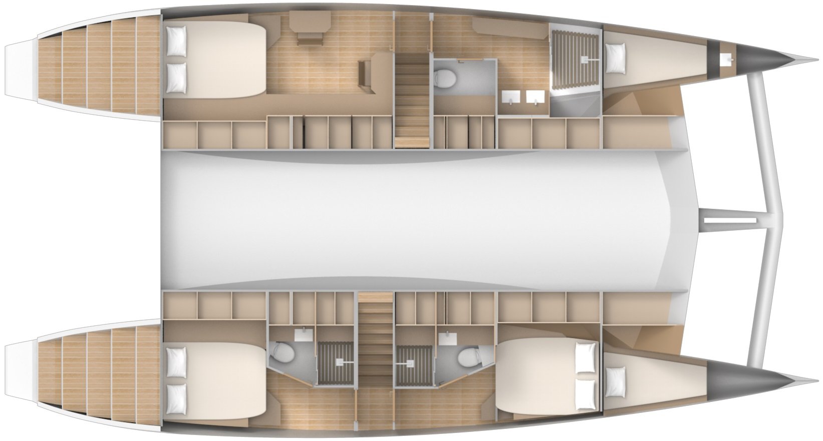 ZEN50 Solar Wingsail Electric Catamaran - Cabin Layout - Asymmetric E (subject to changes)