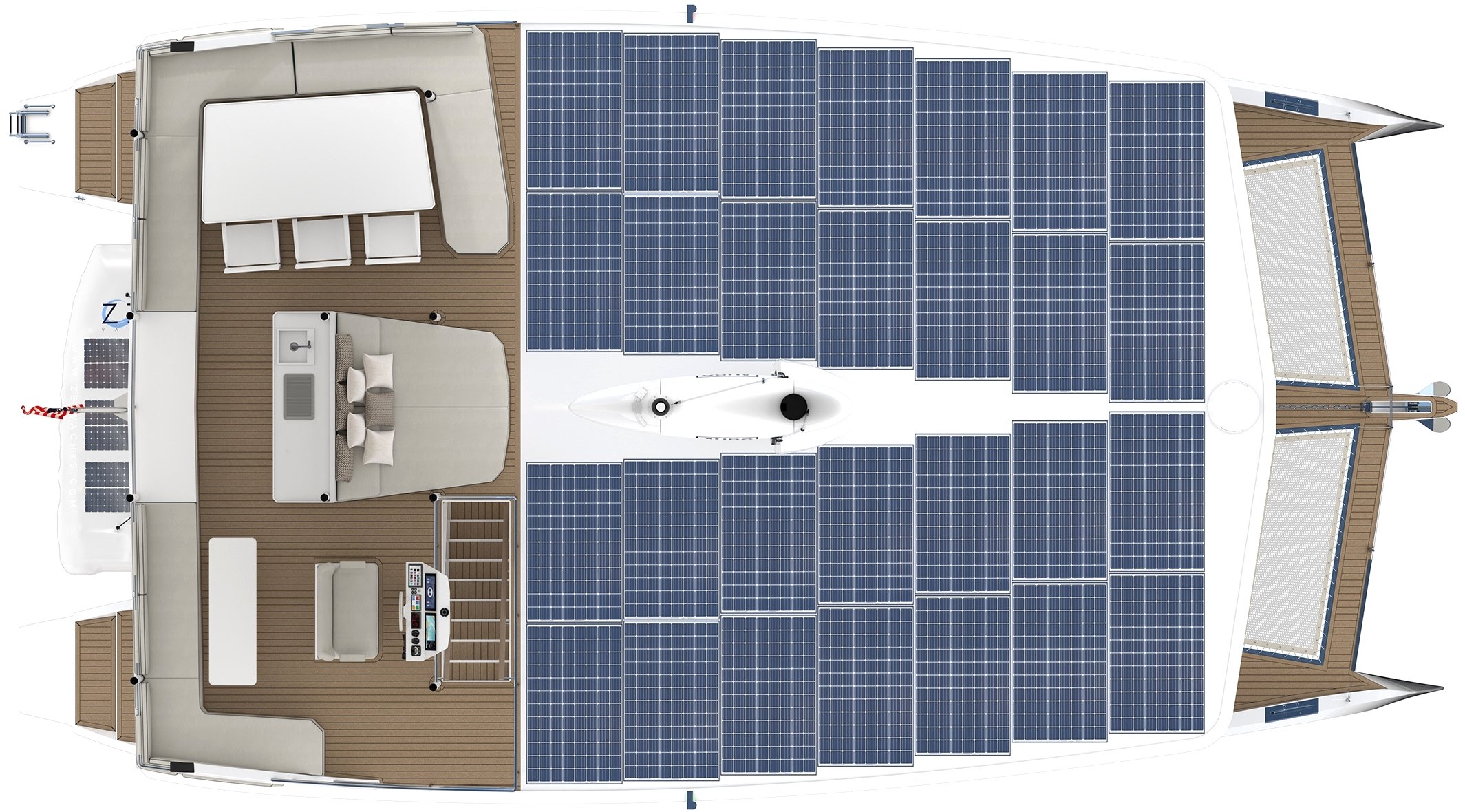 ZEN50 Solar Wingsail Electric Catamaran - Flybridge Layout