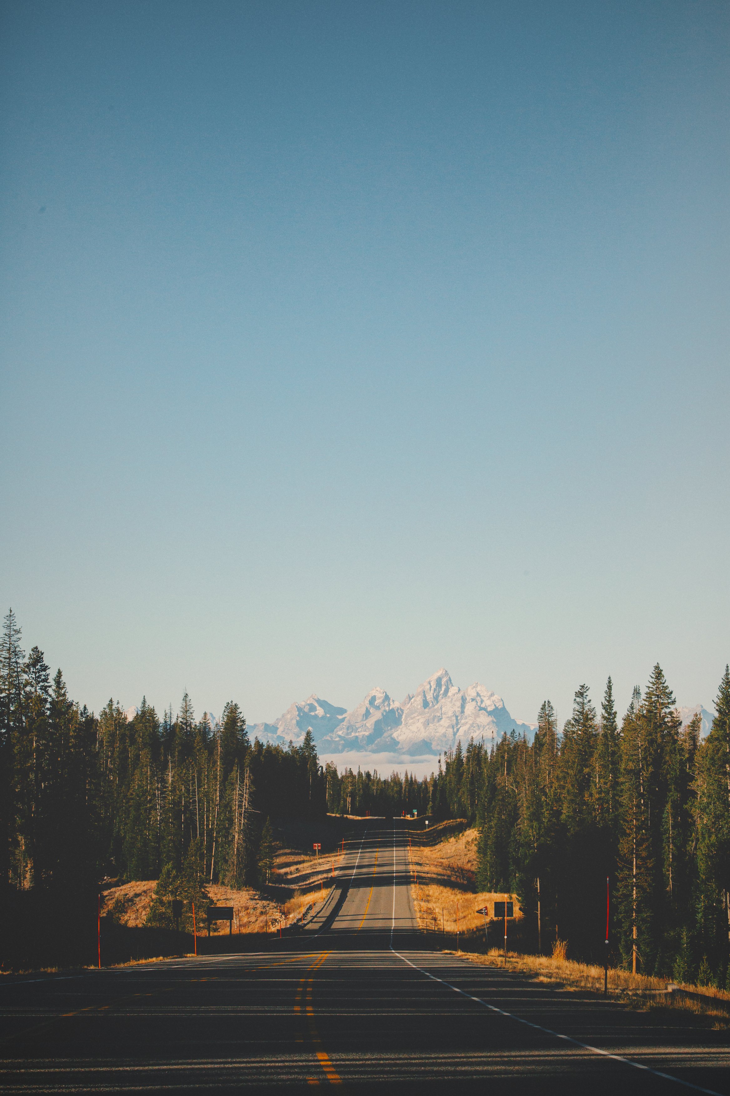 Highway leading toward the Grand Tetons from Dubois over Togwotee Pass in Western Wyoming heading towards Jackson Hole