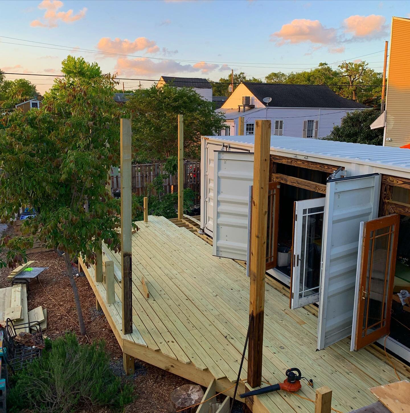 Progress Post🛠️🪴
Building out a deck from our new 40 foot shipping container 

The deck will serve as an amazing new stage to perform, a great place for yoga, for co-working, or to dine and hangout! 

Are y&rsquo;all interested in learning more abo