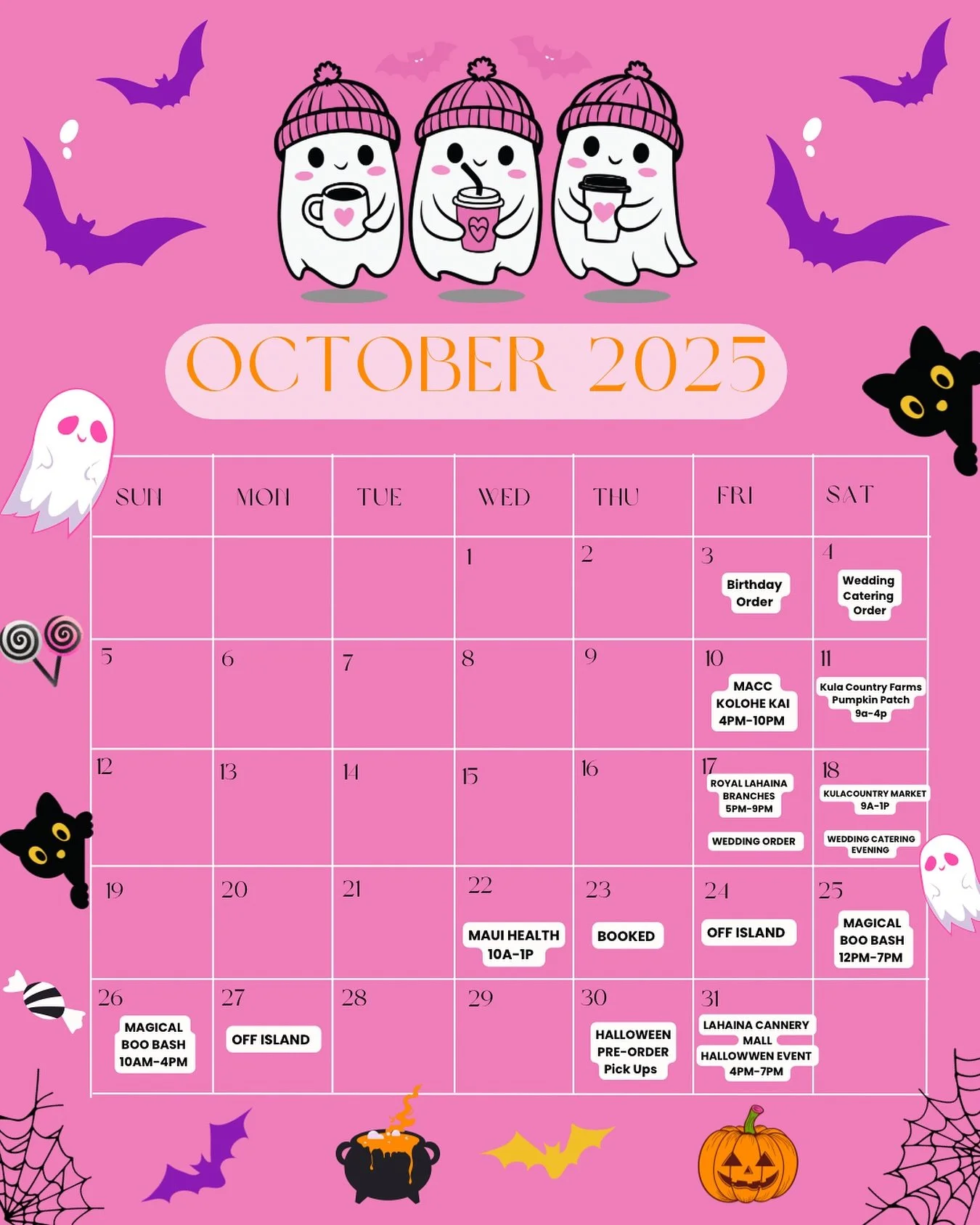October has arrived and fall is here! We're pumped, but our calendar is full. We're not taking on new orders at the moment, but thanks for thinking of us! We're excited to share tasty fall treats with you this month and to catch up with familiar face
