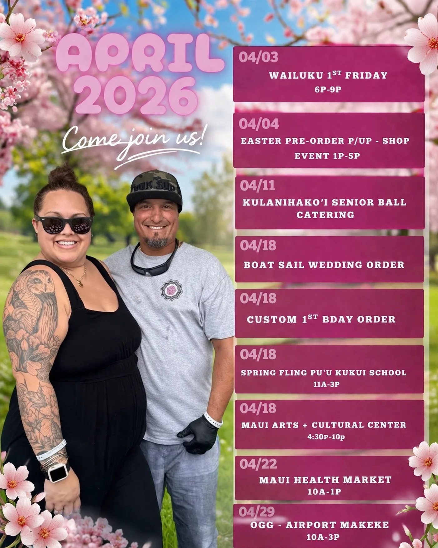 🌸✨ APRIL IS BOOKED &amp; BLOOMING ✨🌸

Aloha my sweet fam! April is looking FULL and we are so beyond grateful for every order, every event, and every one of you supporting Cymz Sweet Kre8tionz LLC 💖

We&rsquo;re popping up, catering, and creating 