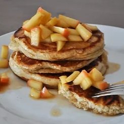 Fluffy Pumpkin Pancakes with Apple Compote