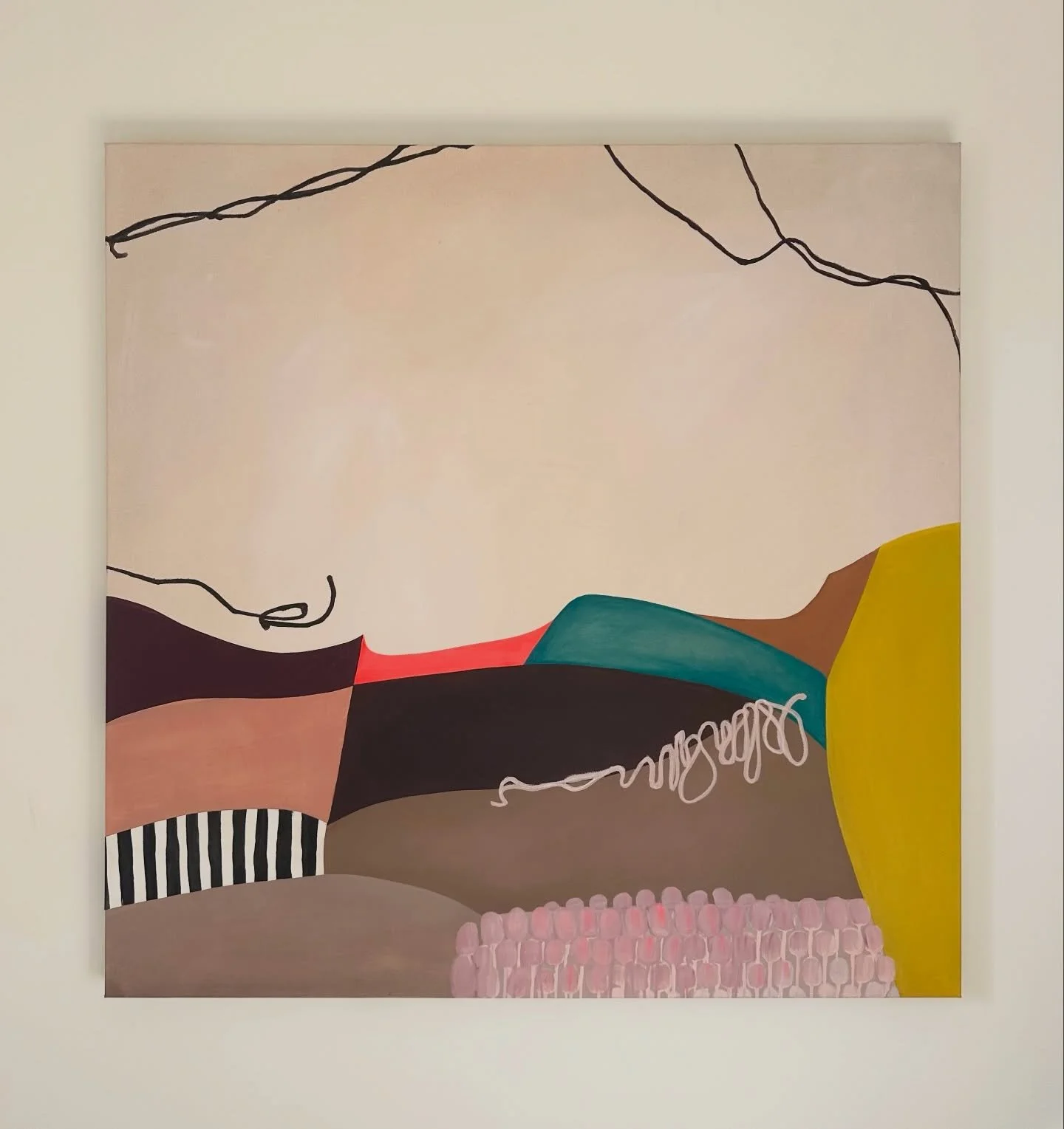 we've got more colors! 😂 i'm a big fan of of having multiple styles or series in progress at the same time bc i'm thinking about the next idea while the previous is still in progress.😬 anyone else? 🤣🫠🥳💕 / 48" x 48" acrylic and pastels