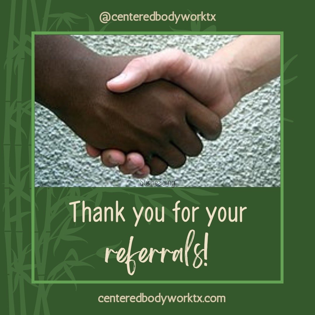 Good people know good people. And my clients, without a doubt, are the BEST people!!

Do you know someone who would benefit from regular bodywork? Send them my way, and if they end up on a membership*, I&rsquo;ll gift you an additional hour-long sess