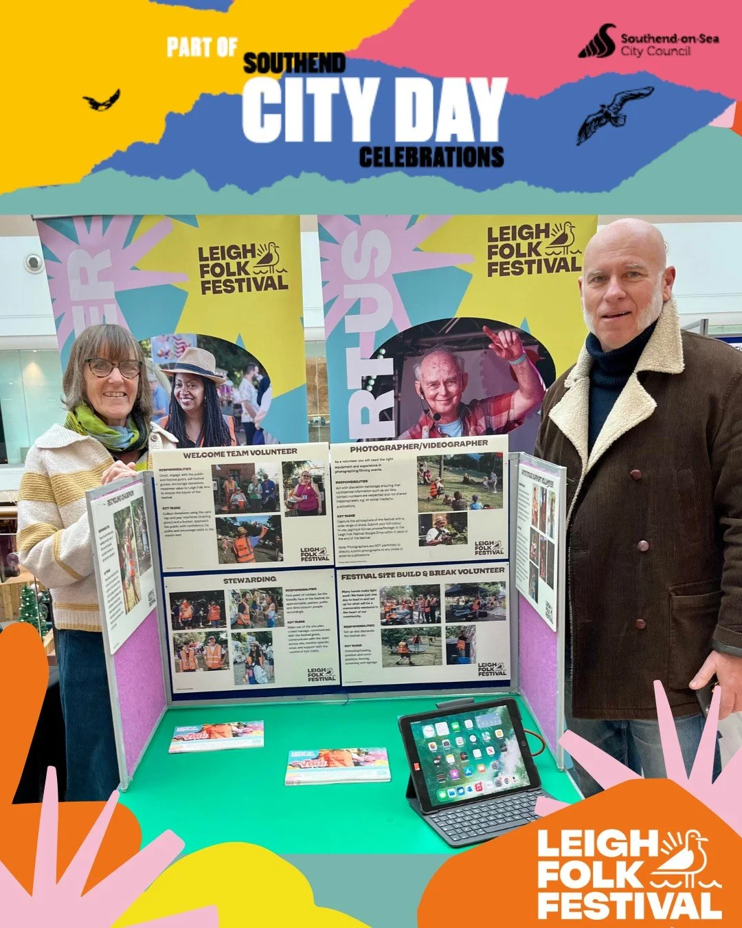 Counting down to Southend City Day this weekend. 🎶

Whether you're a festival regular or a curious newcomer, come meet the team behind Leigh Folk Festival 2026. Stop by for a chat about:

Volunteering: Get hands-on and help us fly! 

Our Charity: Le