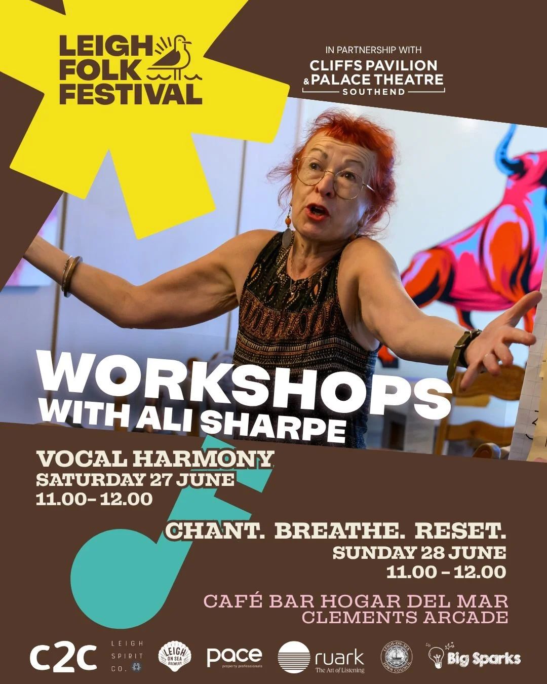 𝗟𝗘𝗜𝗚𝗛 𝗙𝗢𝗟𝗞 𝗙𝗘𝗦𝗧𝗜𝗩𝗔𝗟 𝗪𝗘𝗘𝗞𝗘𝗡𝗗 𝗪𝗢𝗥𝗞𝗦𝗛𝗢𝗣𝗦

𝗦𝗮𝘁 𝟮𝟳𝘁𝗵
𝗩𝗢𝗖𝗔𝗟 𝗛𝗔𝗥𝗠𝗢𝗡𝗬 𝗪𝗢𝗥𝗞𝗦𝗛𝗢𝗣 𝗟𝗘𝗗 𝗕𝗬 𝗔𝗟𝗜 𝗦𝗛𝗔𝗥𝗣𝗘
𝟭𝟭:𝟬𝟬-𝟭𝟮:𝟬𝟬
𝗖𝗮𝗳𝗲́ 𝗕𝗮𝗿 𝗛𝗼𝗴𝗮𝗿 𝗗𝗲𝗹 𝗠𝗮𝗿
Join Ali Sharpe in joyful