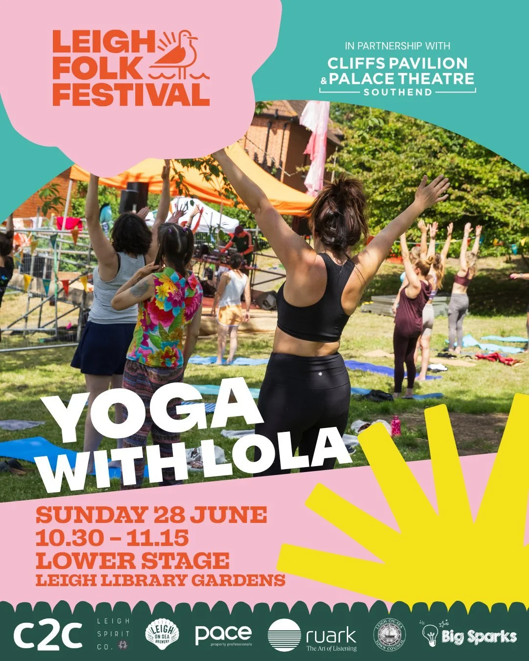 𝗝𝗢𝗜𝗡 𝗟𝗢𝗟𝗔 𝗙𝗢𝗥 𝗙𝗘𝗦𝗧𝗜𝗩𝗔𝗟 𝗬𝗢𝗚𝗔 
Sunday 28th June
10.30-11.15
Lower Stage 
Leigh Library Gardens

Inclusive Yoga, suitable for all ages, abilities and levels. No experience necessary. 
Everyone welcome! 

Please bring your own mat 