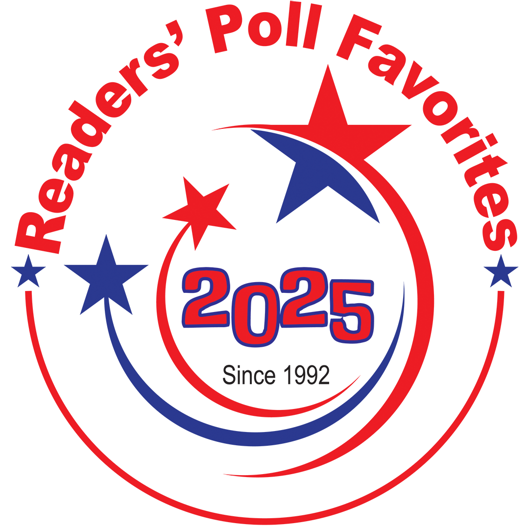 A colorful graphic design with a red and blue color scheme featuring the year '2025' in the center.