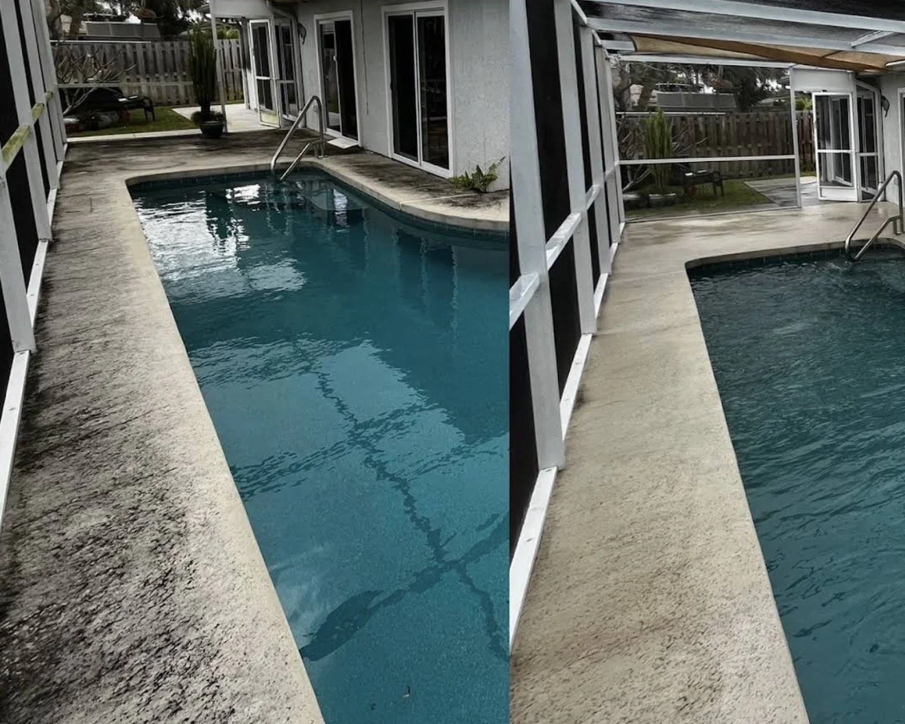 Before and after pool deck cleaning by Tidal Wave Pressure Cleaning