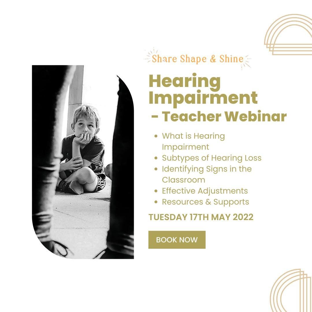 Today is the day! 

Purchase the Hearing Impairment - Teacher Webinar Package $53.99

Packages includes:
- Unlimited and Immediate Access to Webinar Recording
- Printable Presentation Slides
- Hearing Impairment Effective Adjustments and Accommodatio