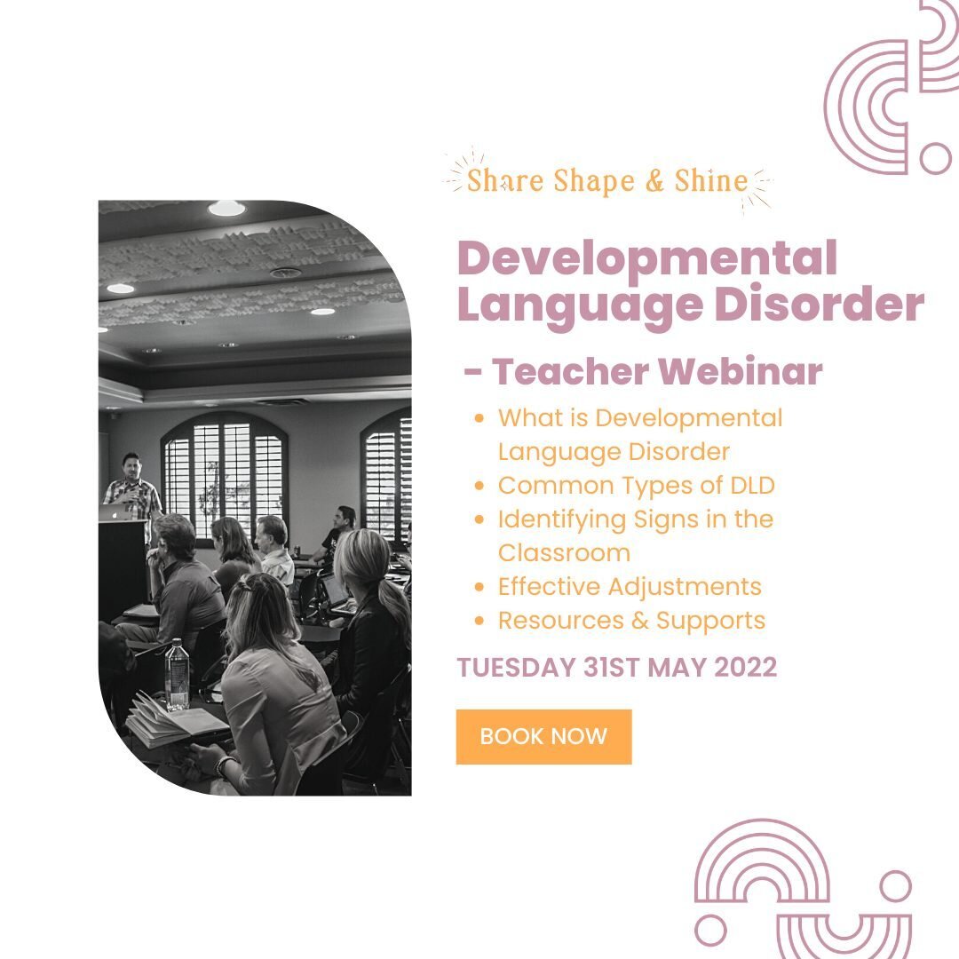 Developmental Language Disorder - Teacher Webinar Package $53.99
Launches 31st May - buy tickets today! 

Packages includes:
- Unlimited and Immediate Access to Webinar Recording
- Printable Presentation Slides
- Developmental Language Disorder Effec