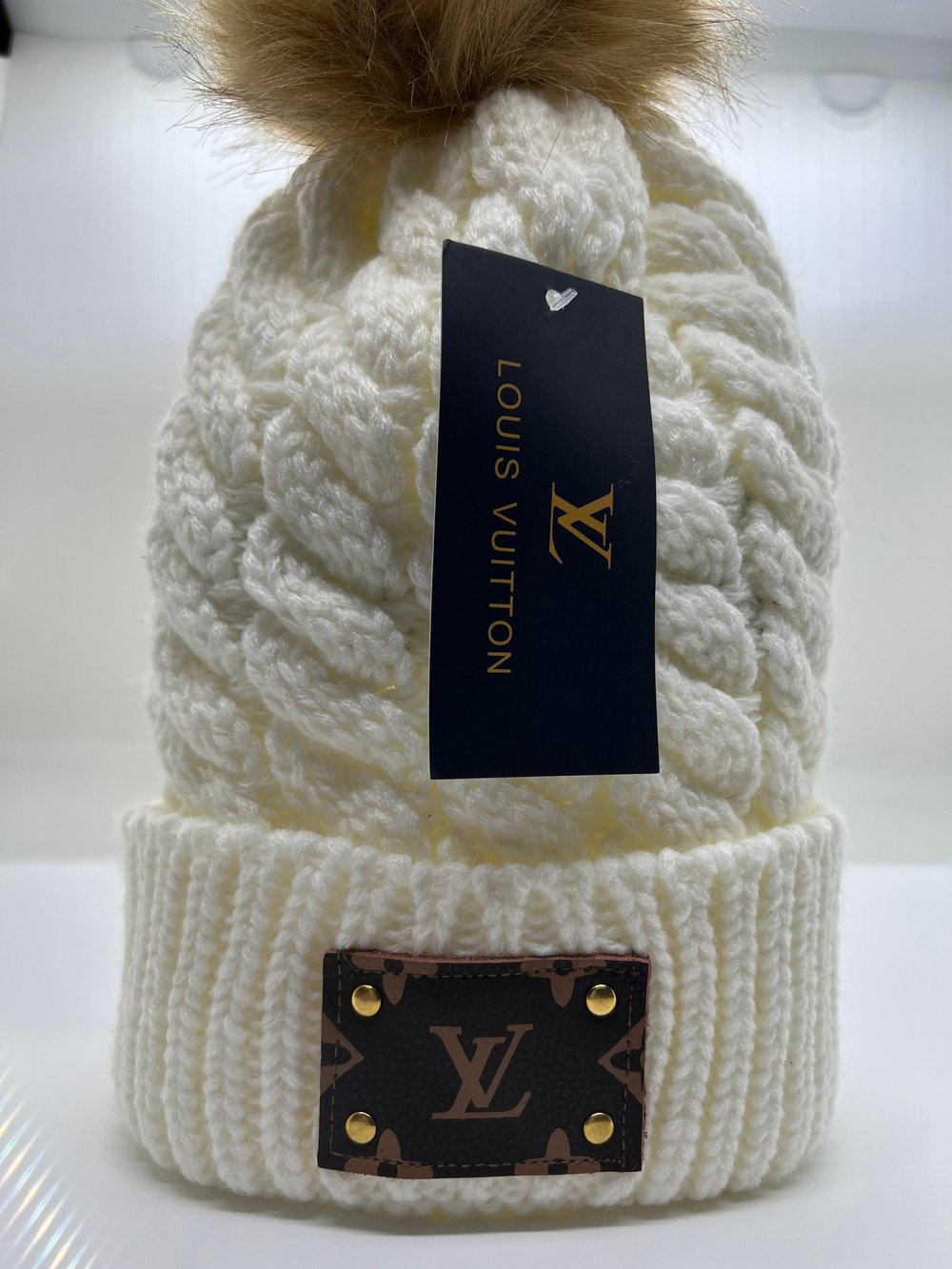 Ivory LV Upcycled Pom Hat — TREND NY