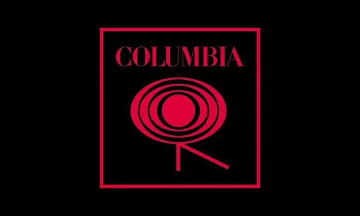 Columbia Records logo with a red concentric circle record and a tonearm on black background.