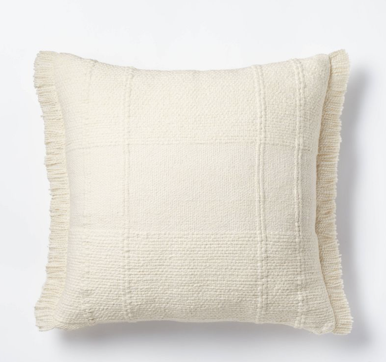 Cream Woven Plaid Throw Pillow