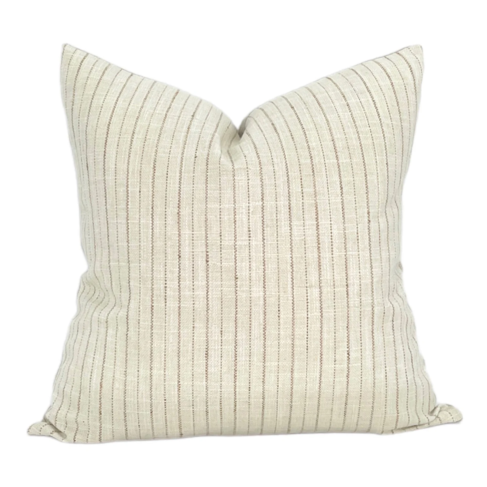 Linen Coffee Stripe Pillow Cover