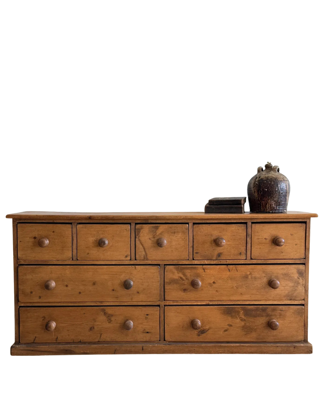 Antique English Pine Bank of Drawers