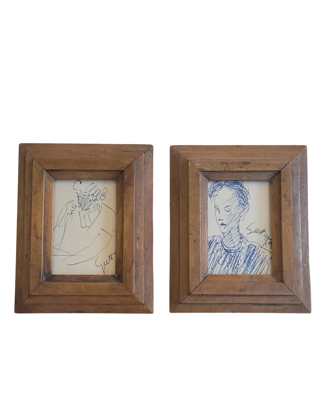 Vintage Pair of Framed Italian Pen Sketches