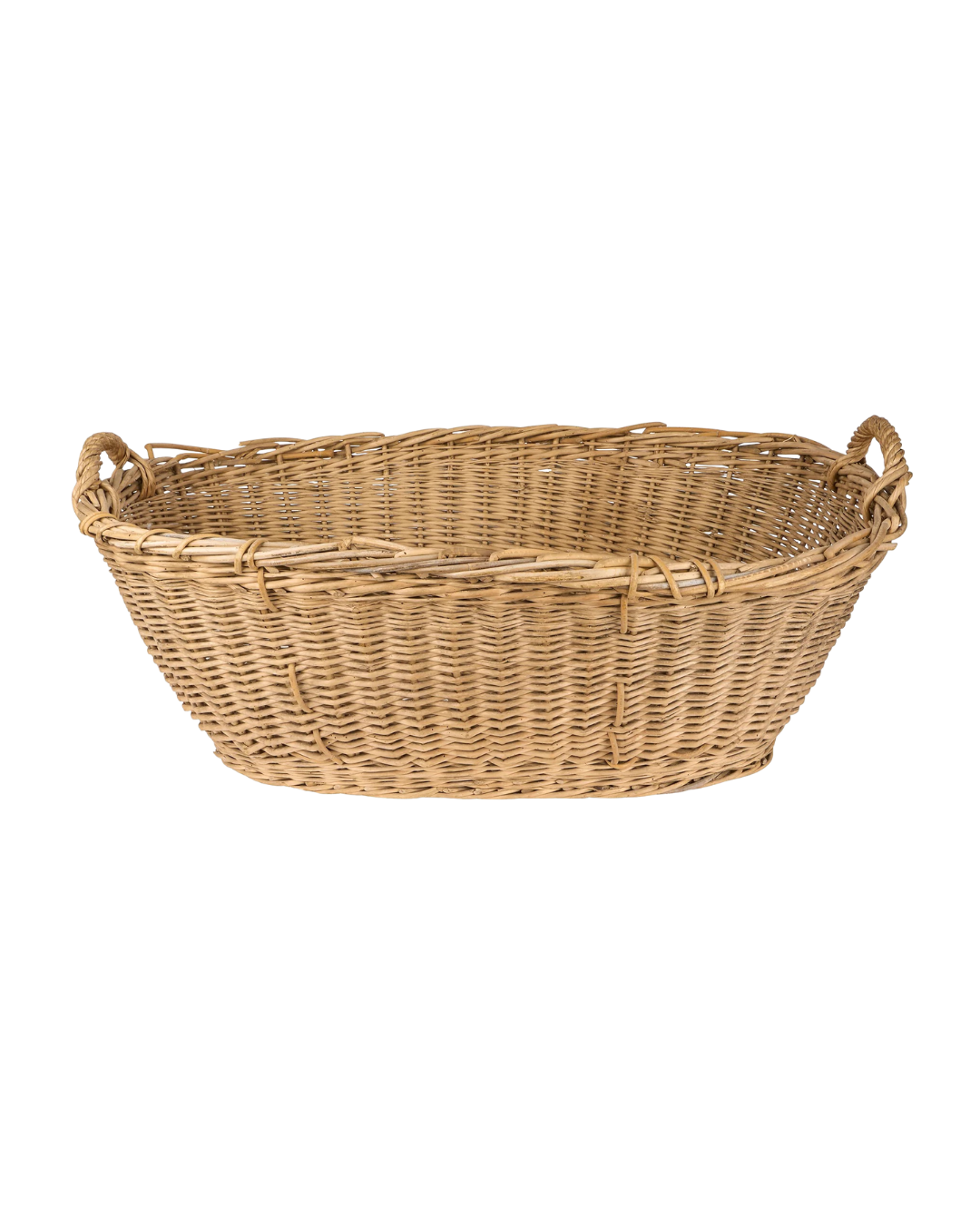 Mid Century French Wicker Oval Laundry Basket
