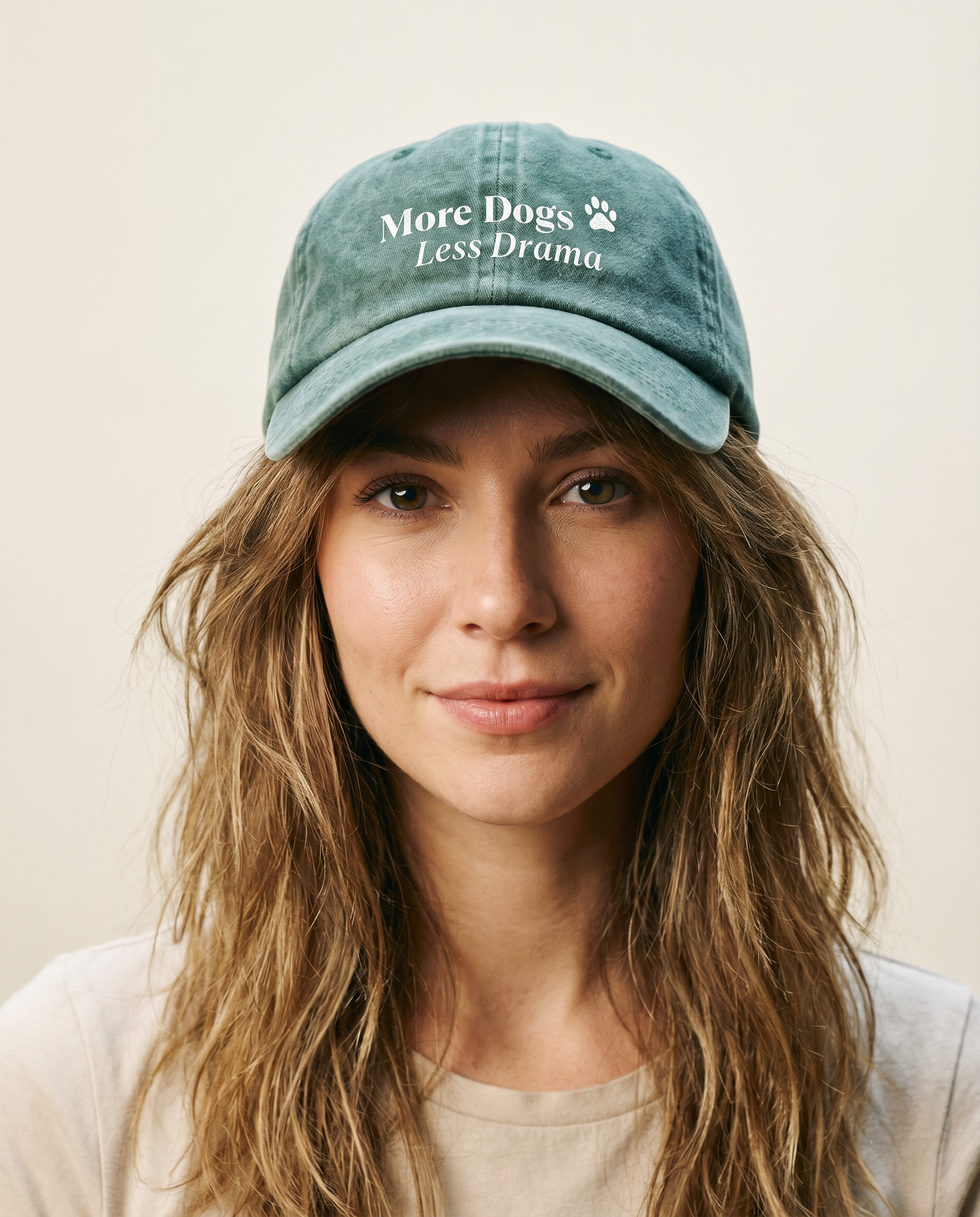 More Dogs Less Drama Cap Faded Green.png